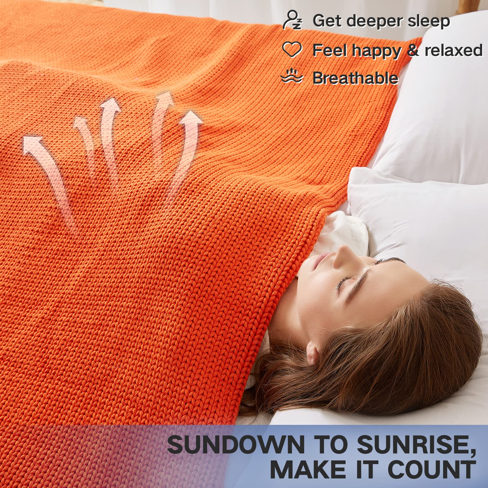 Guohaoi Knitted Weighted Blanket(Orange 50''X60'' 5Lbs),Home D  Cor Cooling Throw Blanket For Hot Sleepers,Hand Made Chunky Knit