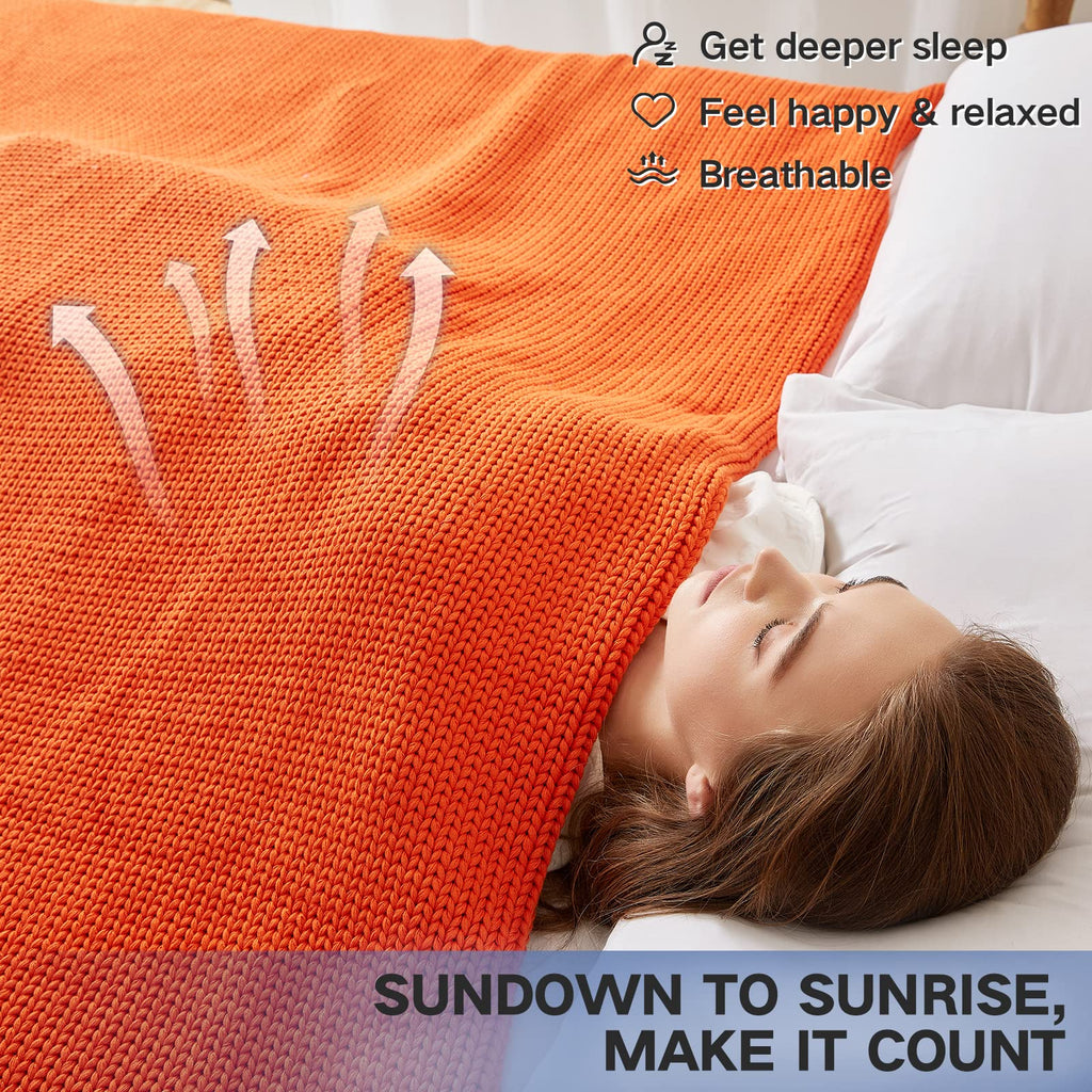 Guohaoi Knitted Weighted Blanket(Orange 50''X60'' 5Lbs),Home D  Cor Cooling Throw Blanket For Hot Sleepers,Hand Made Chunky Knit