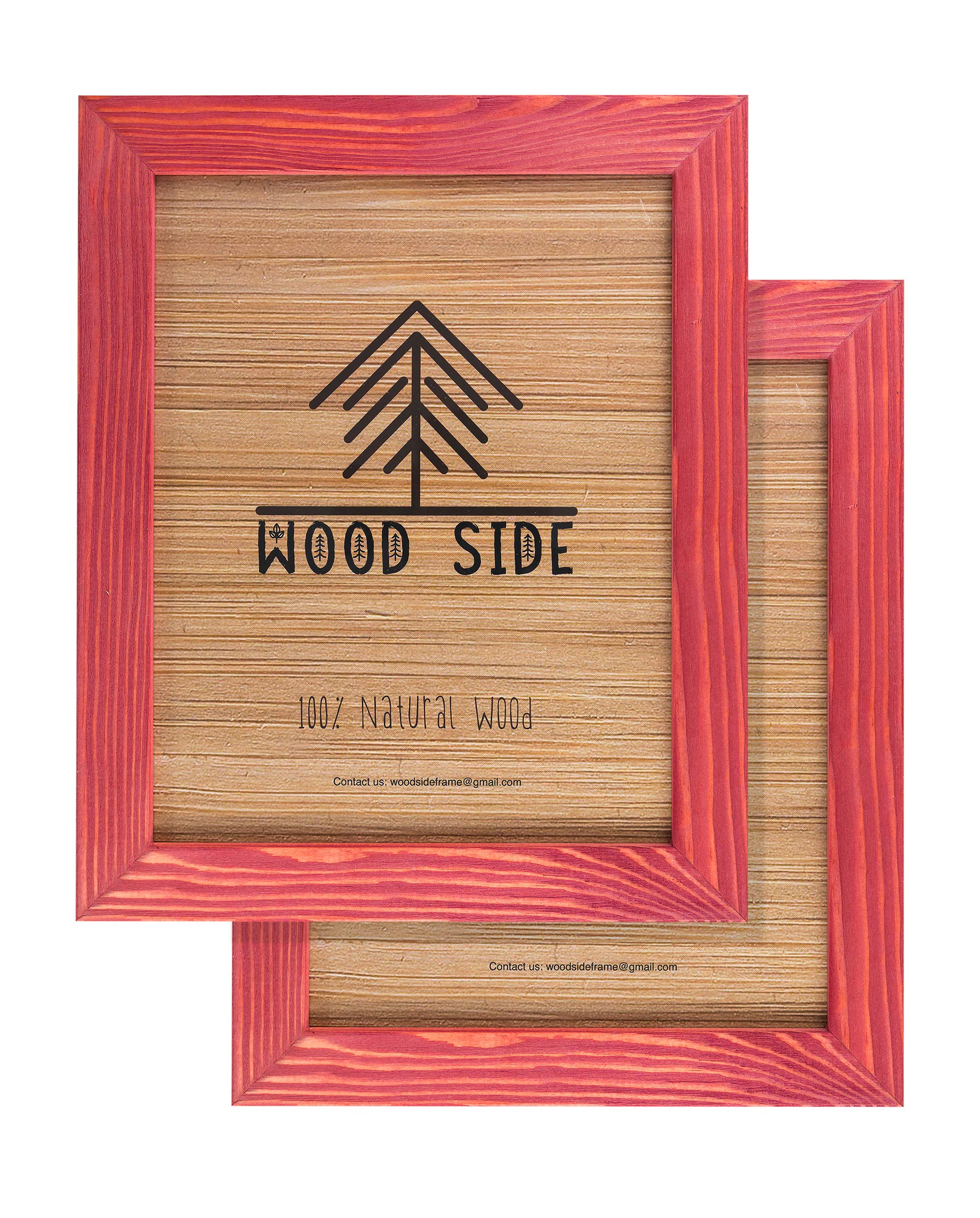 Rustic Wooden Picture Frames 8x10 - Red - Set of 2-100% Natural Eco Solid Wood and High Definition Real Glass for Wall Hanging P