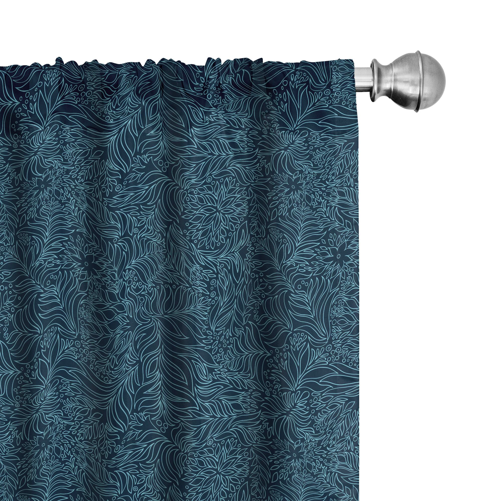 Ambesonne Navy and Teal Window Curtains, Abstract Flourish Nature Inspired Pattern Leaves Blossoms Print, Lightweight Decor 2-Pa