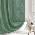 Siiluminisoy Extra Long Sage Green Boho Shower Curtain Woven Fabric Cute 84 Inch Shower Curtain, 72 X 84 Tufted Leaves Textured