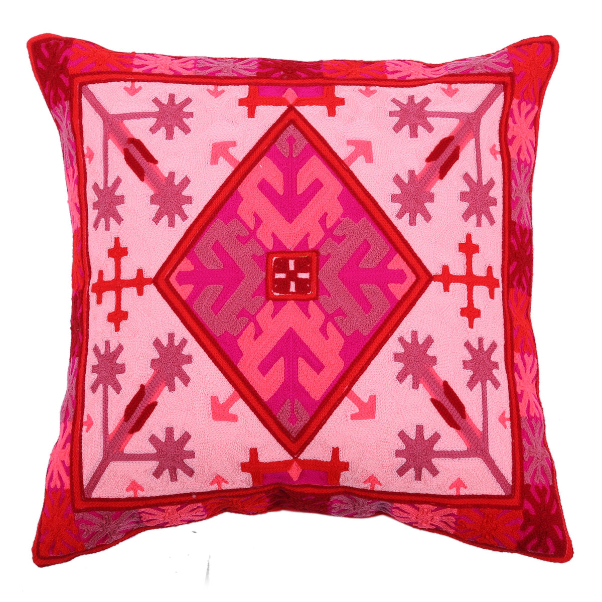Indigenous Handicrafts Multicolor Cotton Embroidered Cushion Cover (41X41 Cm)