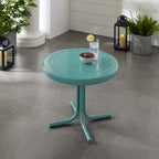 Crosley Furniture Gracie Weather Resistant Retro Metal Outdoor Side Table For Patio, Deck, Porch, Caribbean Blue