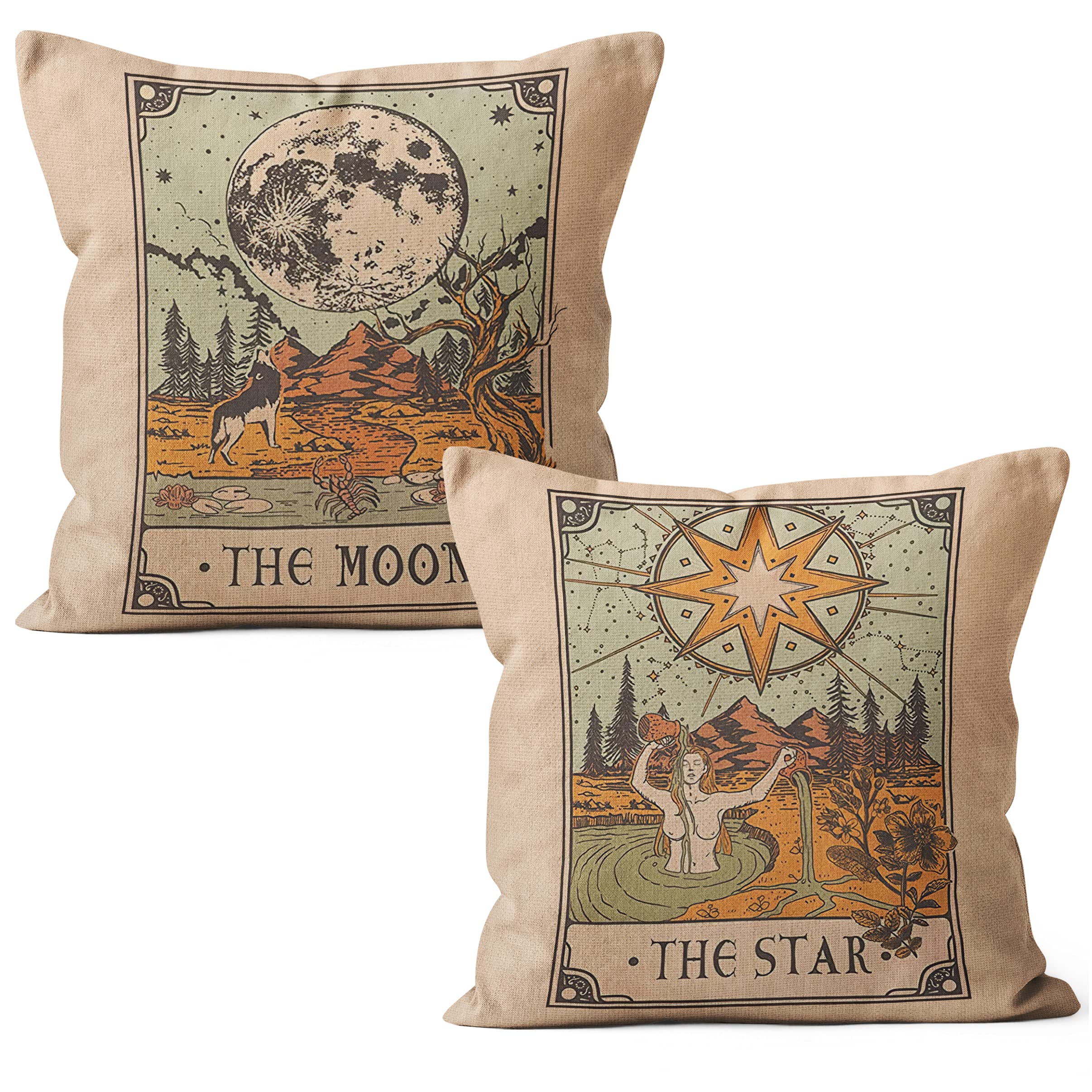 M-Qizi Tarot Card Pillow Covers Set - 2 Pieces 18 X 18 Pillow Cover Witchy, Decorative Pillows Astrology, Constellation Pillow C
