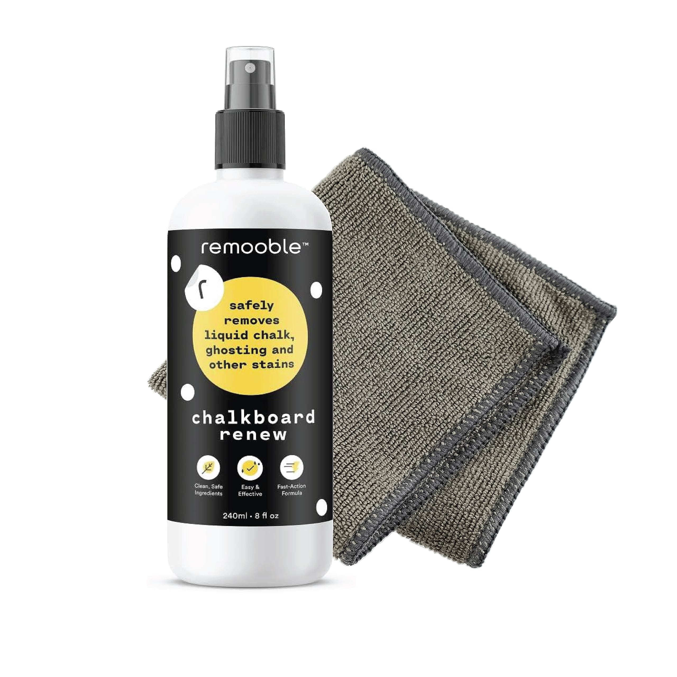 Remooble Non-Toxic Chalkboard Cleaner & Microfiber Cleaning Cloth, 8 Oz.