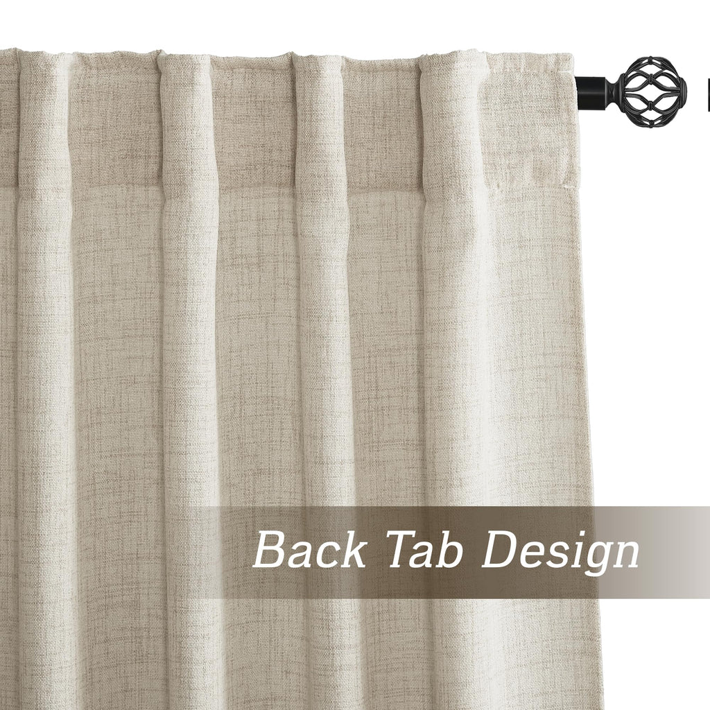 Ryb Home Natural Beige Linen Sheer Curtains 96 Inches Long For Living Room And Dining Room, Back Tab/Rod Pocket, Light Filtering Sheer Curtains And Drapes, W 52 X L 96 Inches, 2 Panels Set