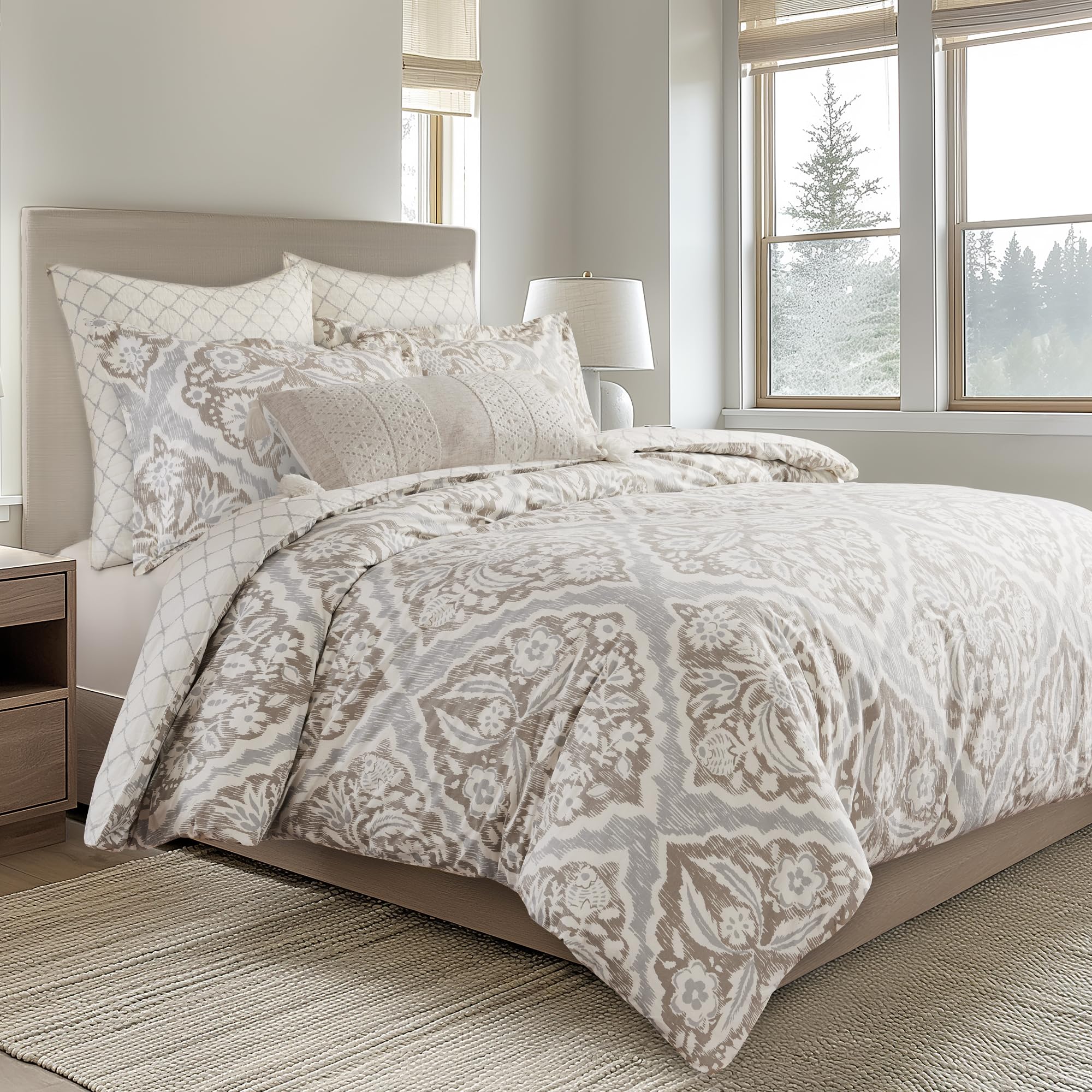 Levtex Home - Becker Taupe Duvet Cover Set - Twin Duvet Cover + One Standard Pillow Case - Ikat - Taupe, Grey And Cream - Duvet