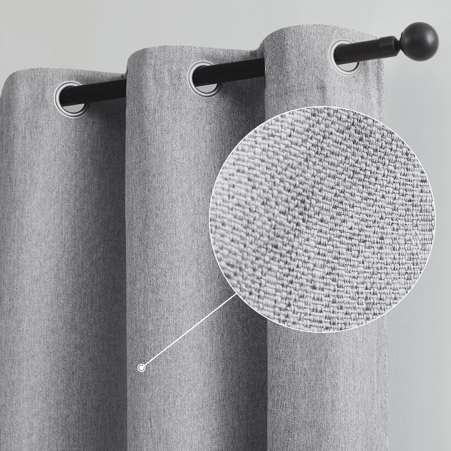 Grey Full Blackout Linen Curtains for Bedroom, Small Thermal Insulated Noise Reducing Curtain Drapes Rustic Farmhouse Triple Wea