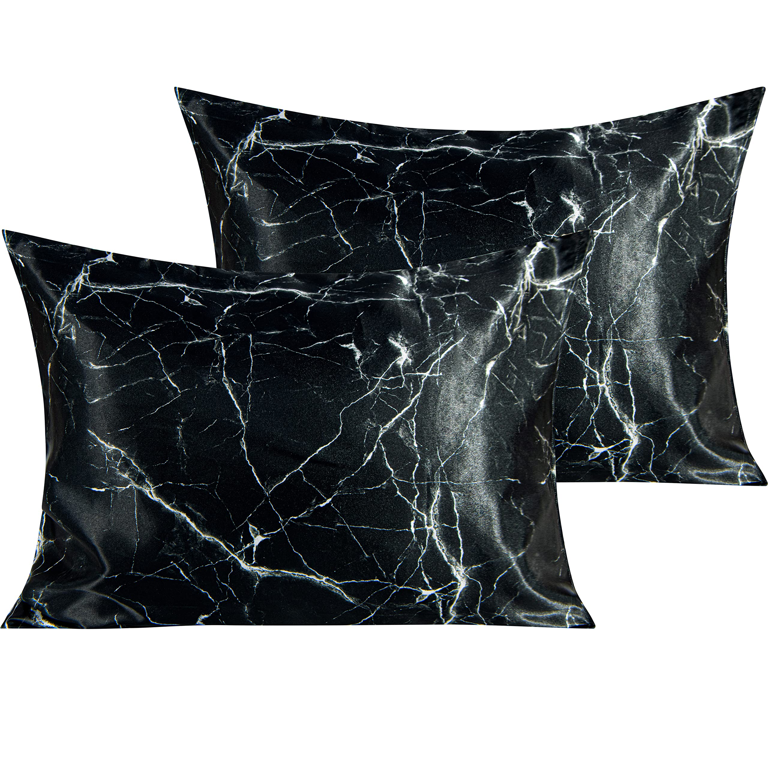 Ntbay 2 Pack Satin Standard Pillowcases For Hair And Skin, Luxurious And Silky Marbling Printed Pillow Cases With Envelope Closure, 20X26 Inches, Black