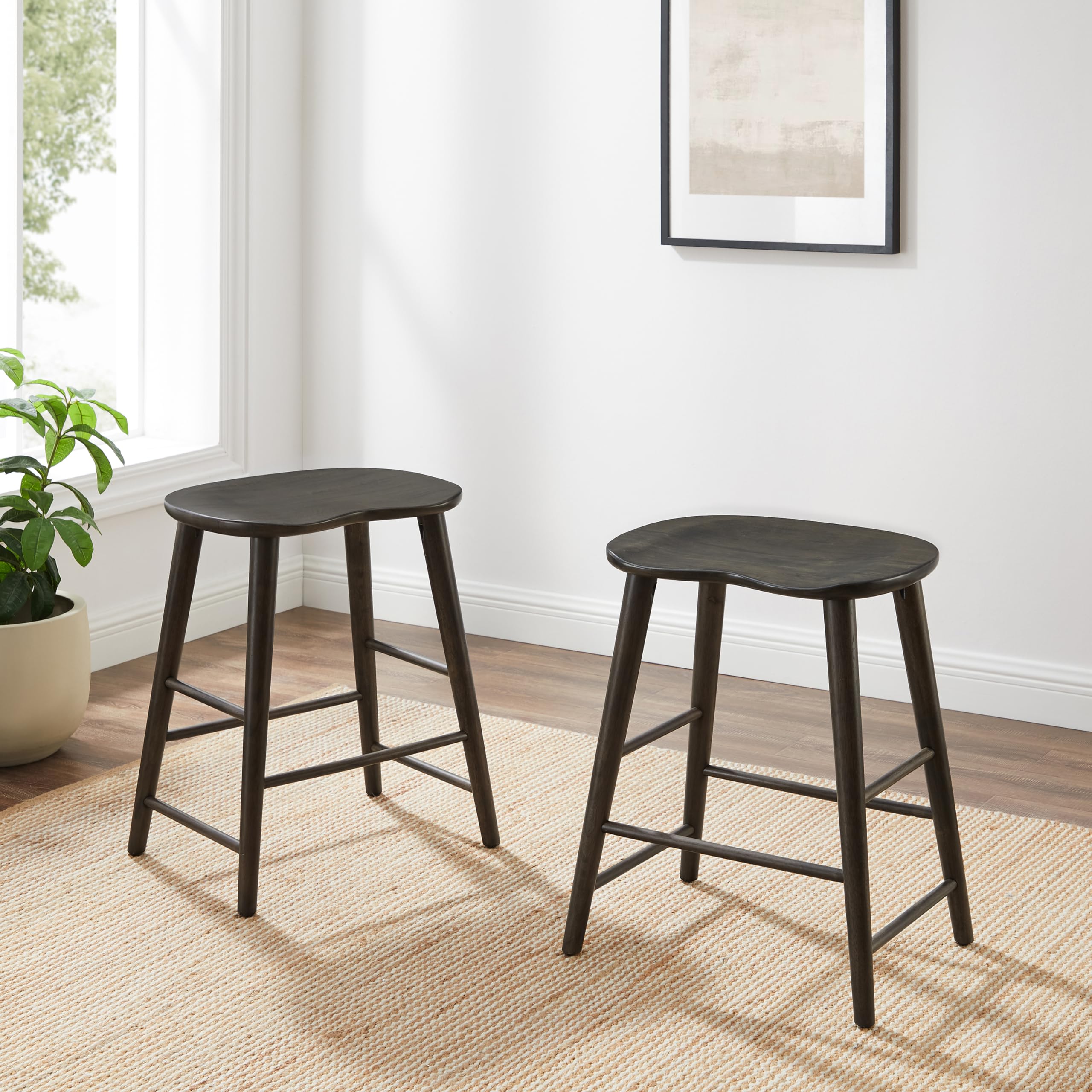 Crosley Furniture Maddox Solid Wood Counter Height Bar Stools Set of 2 for Kitchen Island, Tractor Seat, Slate