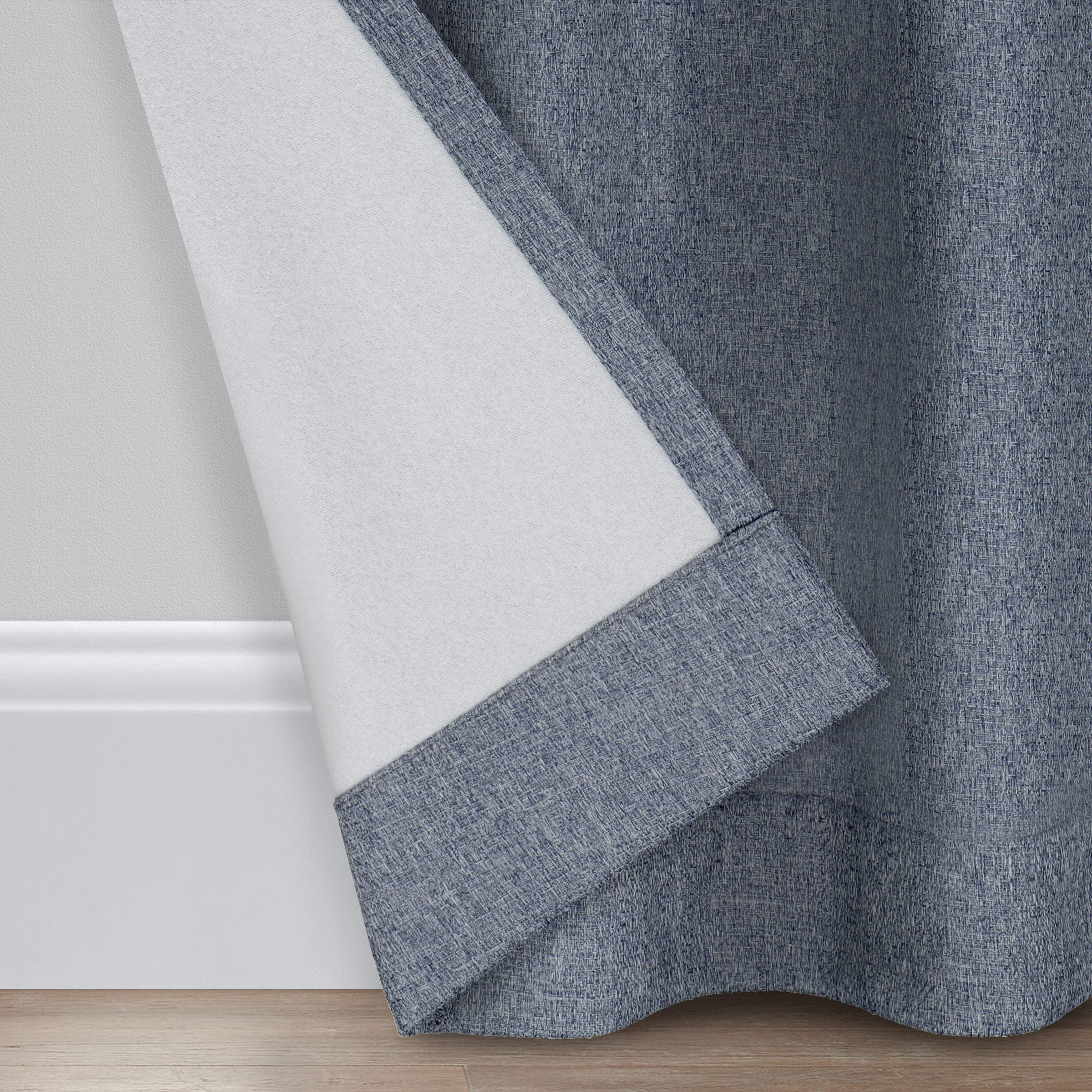 Eclipse Carter Draftstopper Light Filtering Grommet Lined Window Curtains For Living Room (2 Panels), 37 In X 84 In, Denim