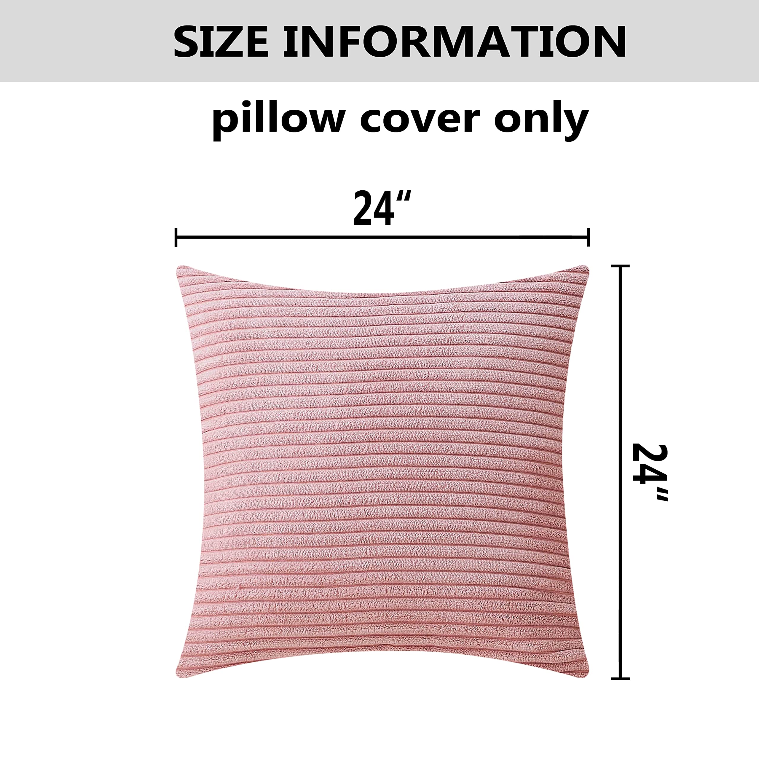 Home Brilliant Pink Pillow Cover 24X24 Euro Sham Covers Striped Corduroy Velvet Large Throw Pillows For Couch Cushion Cover For