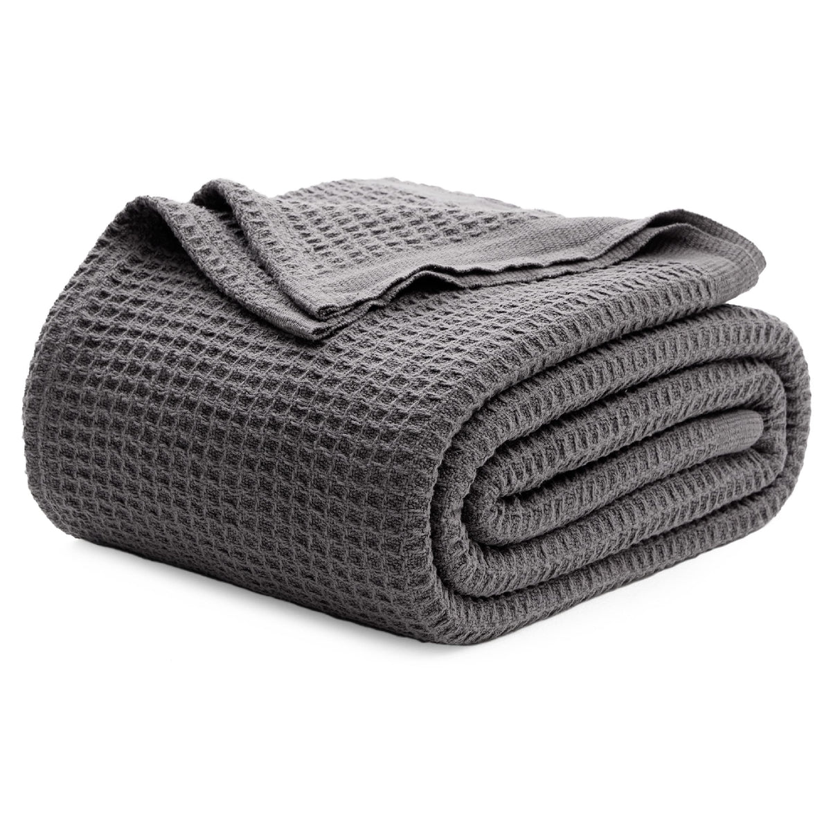 Bedsure 100% Cotton Large Throw Blanket For Couch - Waffle Weave Dark Grey Throw Blanket For Bed, Lightweight And Soft Fall Thro