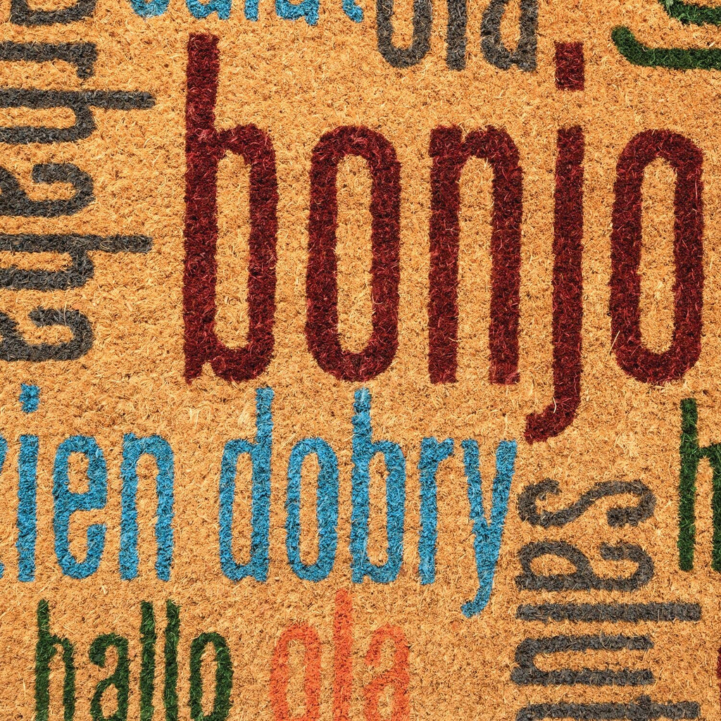 Notrax Multi-Lingual Hello, Vinyl-Backed Natural Coir Doormat, Entry Mat For Indoor Or Outdoor Use, 18'X30', C12 (C12S1830Hw)
