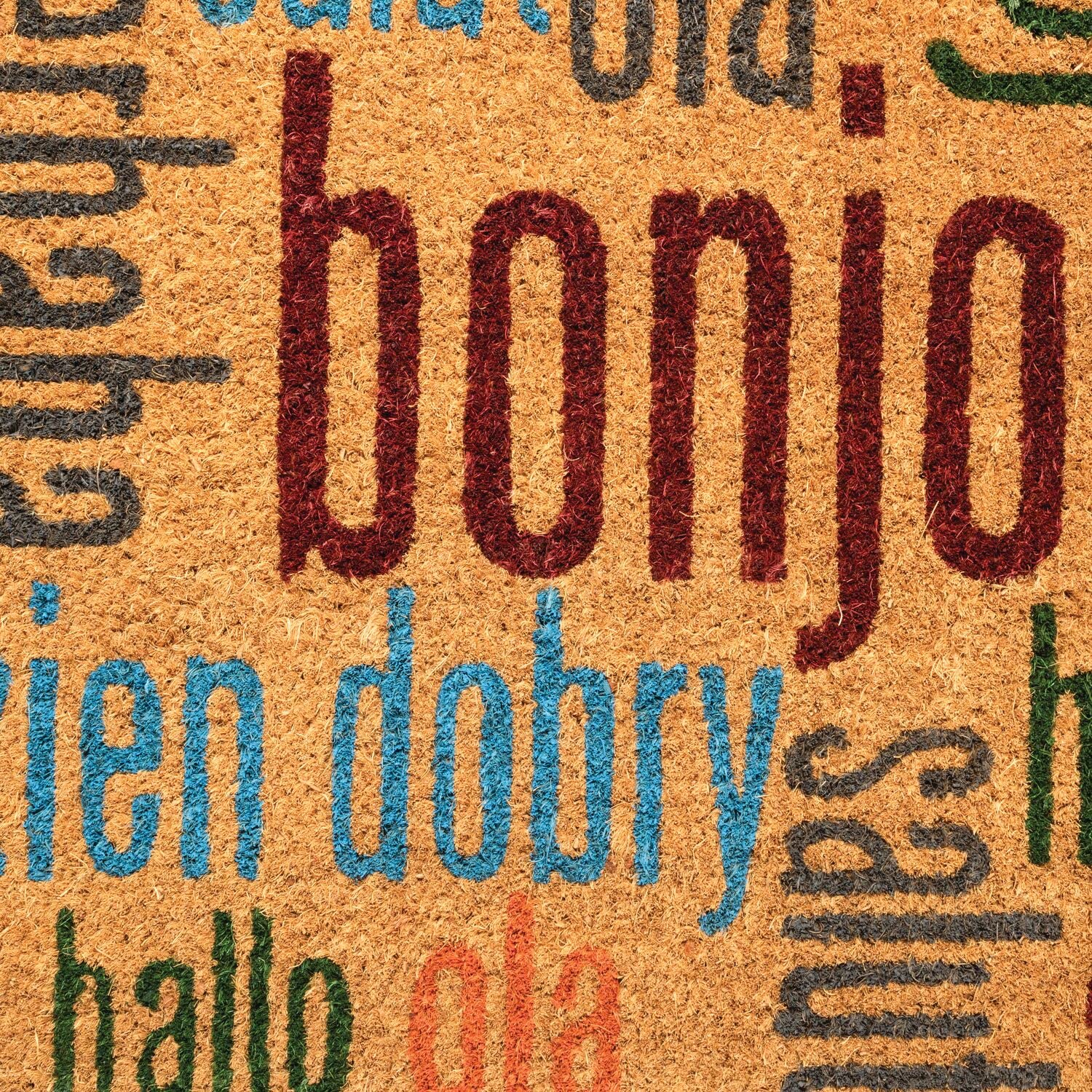 Notrax Multi-Lingual Hello, Vinyl-Backed Natural Coir Doormat, Entry Mat For Indoor Or Outdoor Use, 18'X30', C12 (C12S1830Hw)