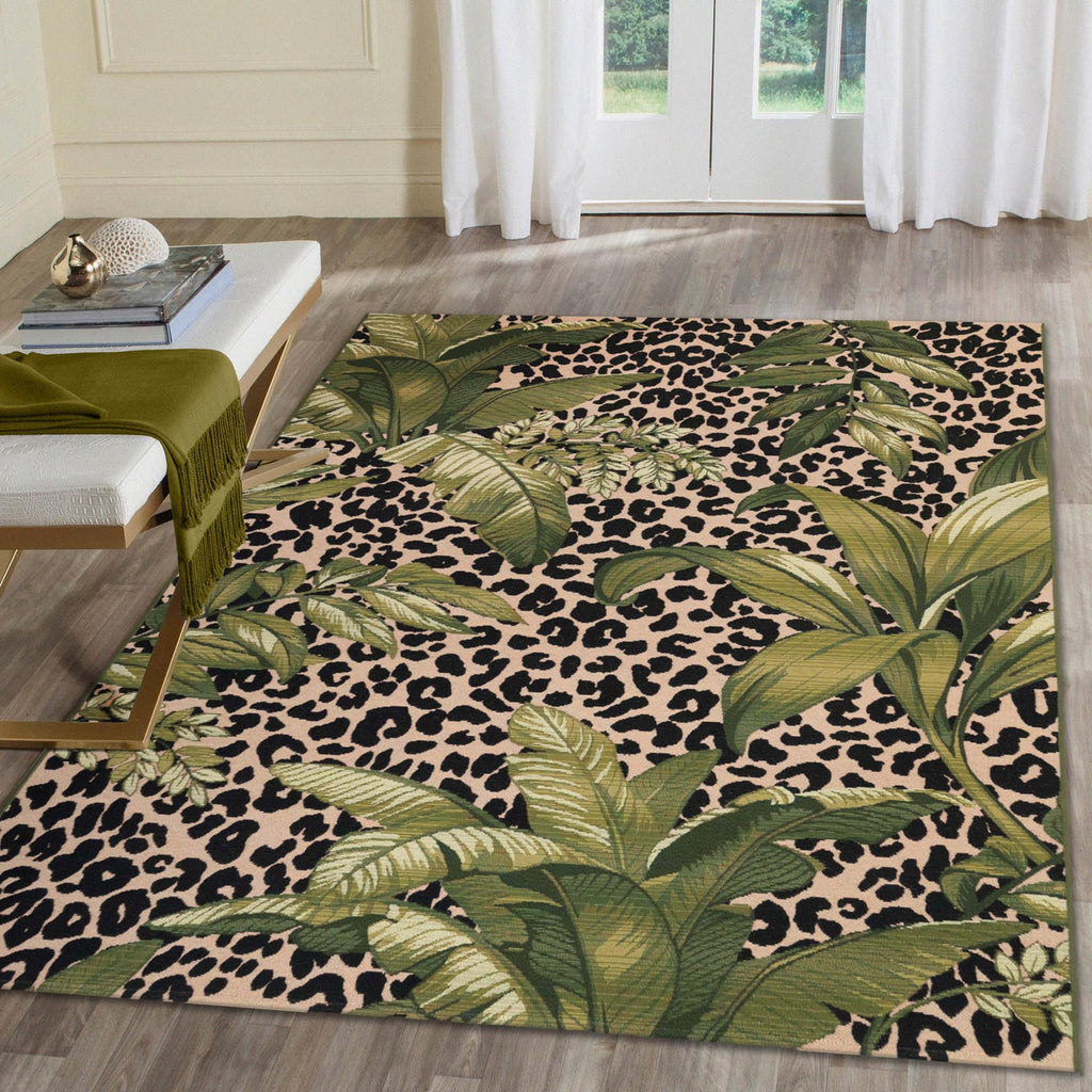 Liora Manne Marina Low Profile Durable Indoor/Outdoor Woven Rug- Safari Green 6'6' X 9'4'