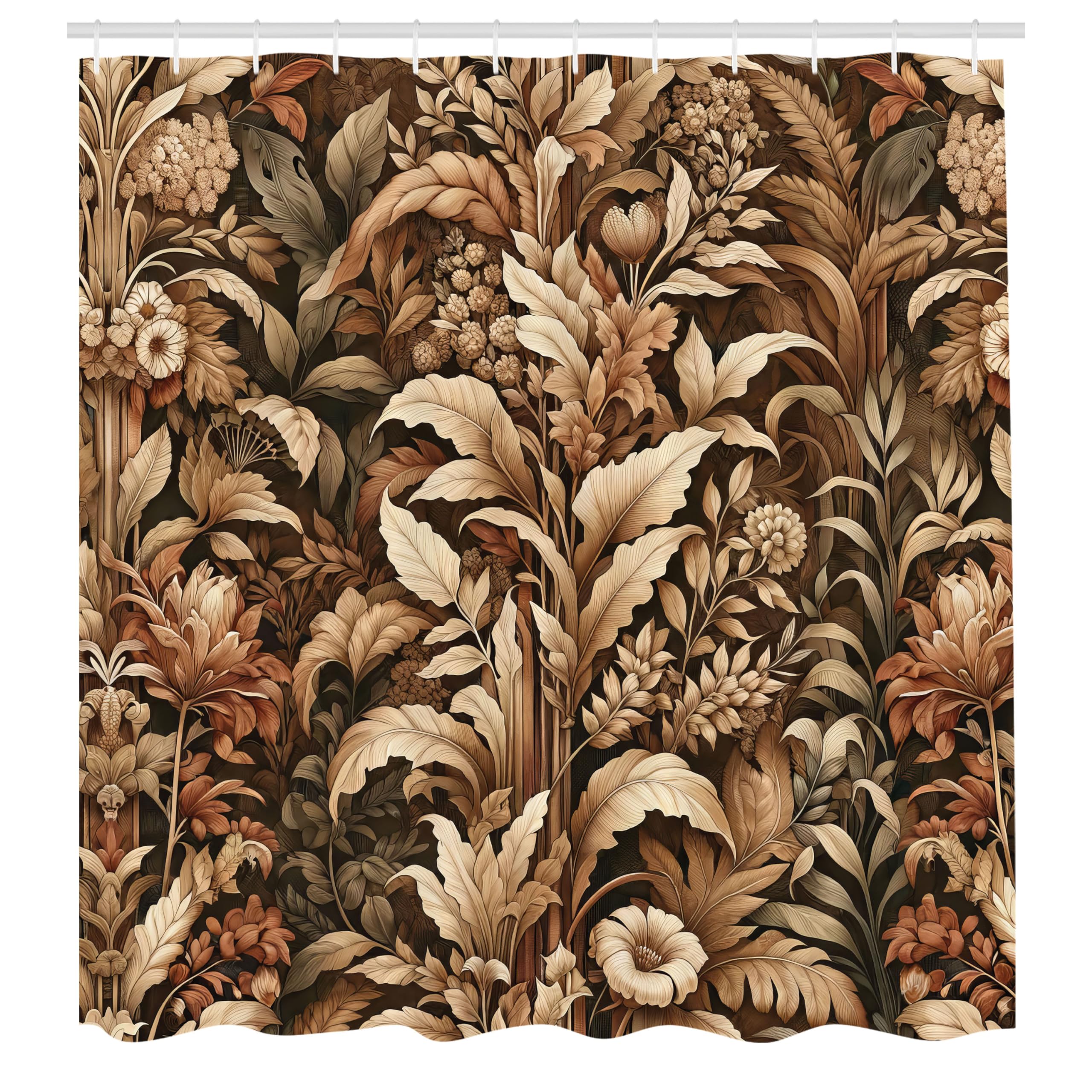 Ambesonne Brown Shower Curtain, Fall Flourishing Earthy Colors Of Vintage Botanical Bloom Flowers Leaves, Cloth Fabric Bathroom