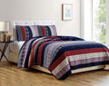 Chezmoi Collection Milton 3-Piece Plaid Checkered Patchwork Striped Quilted 100% Washed Cotton Reversible Bedspread Quilt Set, Q