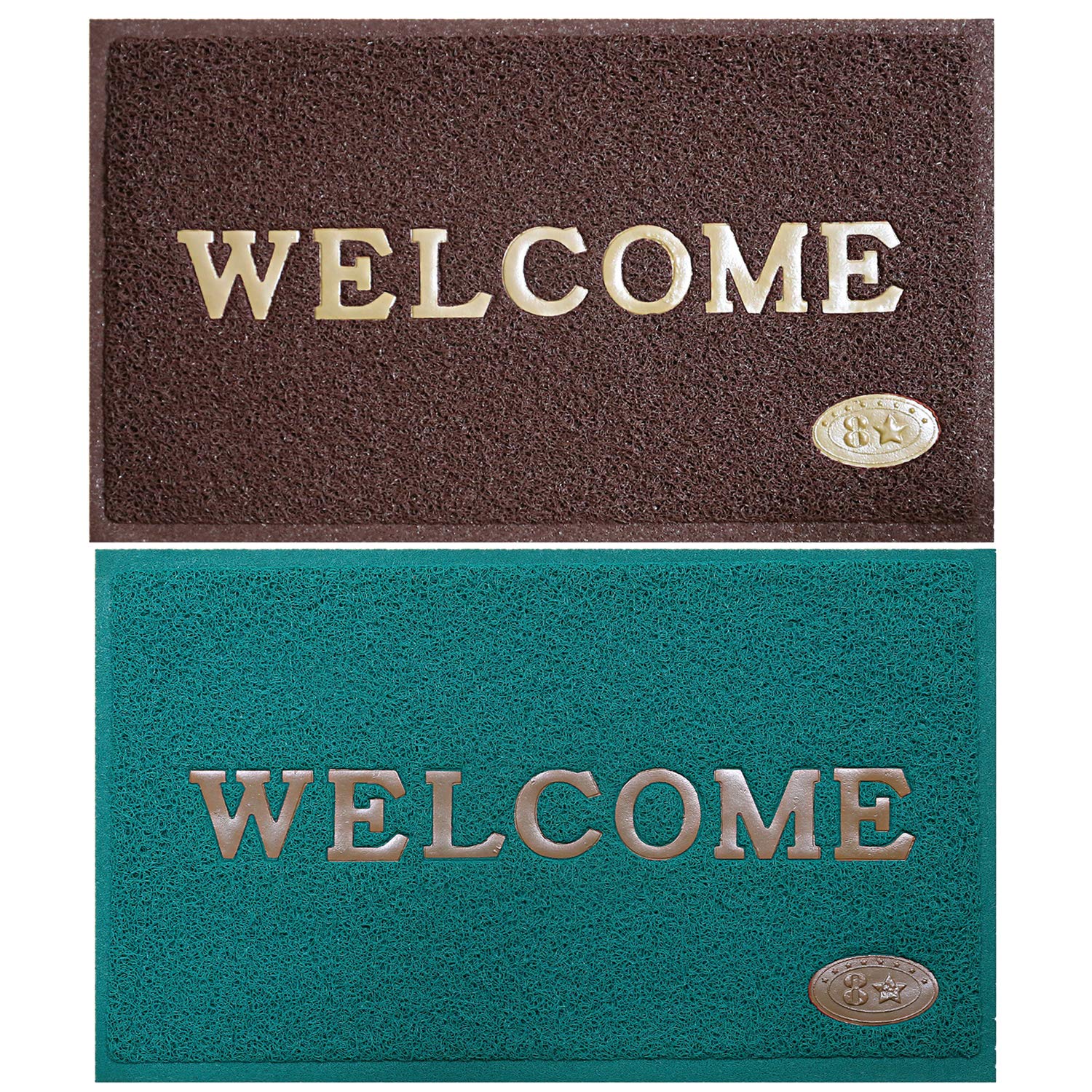 Kuber Industries Pvc Anti Skid 2 Pieces Welcome Door Mat (Brown & Green) -Ctltc11183