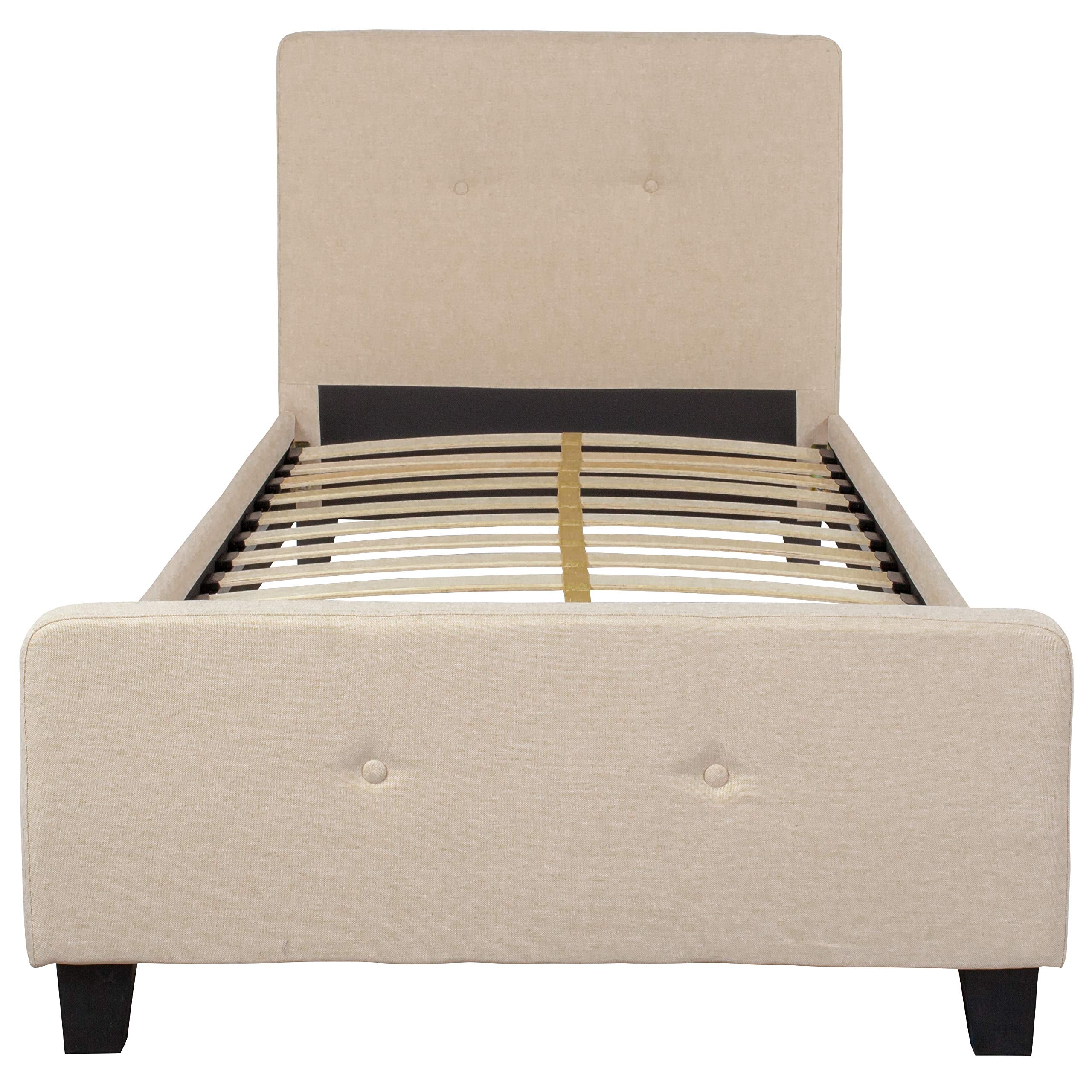 Flash Furniture Tribeca Twin Size Tufted Upholstered Platform Bed In Beige Fabric
