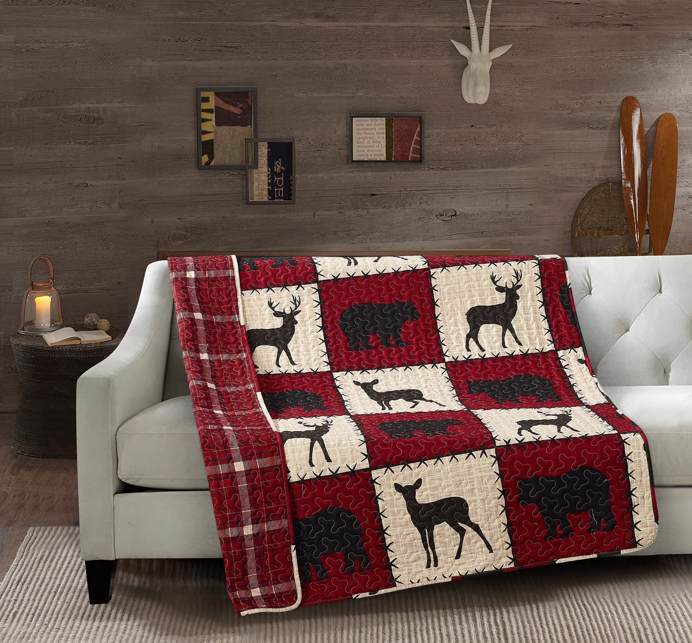 Virah Bella Quilted Throw Blanket 50' X 60' Stitched Forest - Vermilion Lightweight Throw Quilt Great For Loungers & Extra Bed