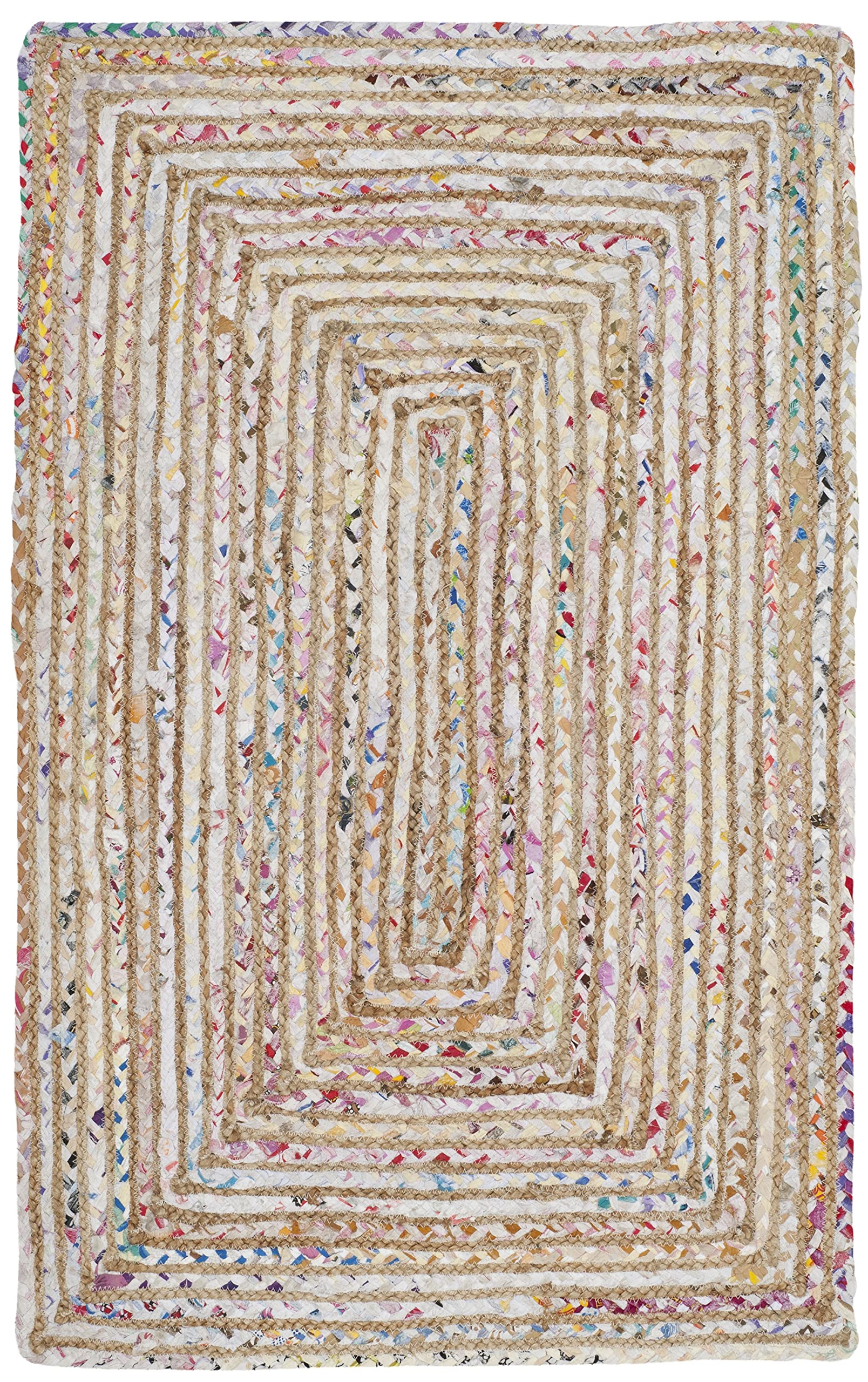 SAFAVIEH Cape Cod Collection Accent Rug - 23 x 4, Beige & Multi, Handmade Boho Braided Jute & Cotton, Ideal for High Traffic A