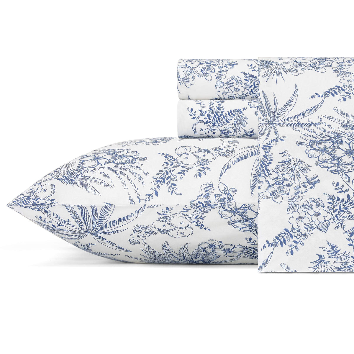 Tommy Bahama - King Sheets, Cotton Percale Bedding Set, Crisp & Cool, Stylish Home Decor (Pen And Ink Palm Blue, King)(Ushsa0103