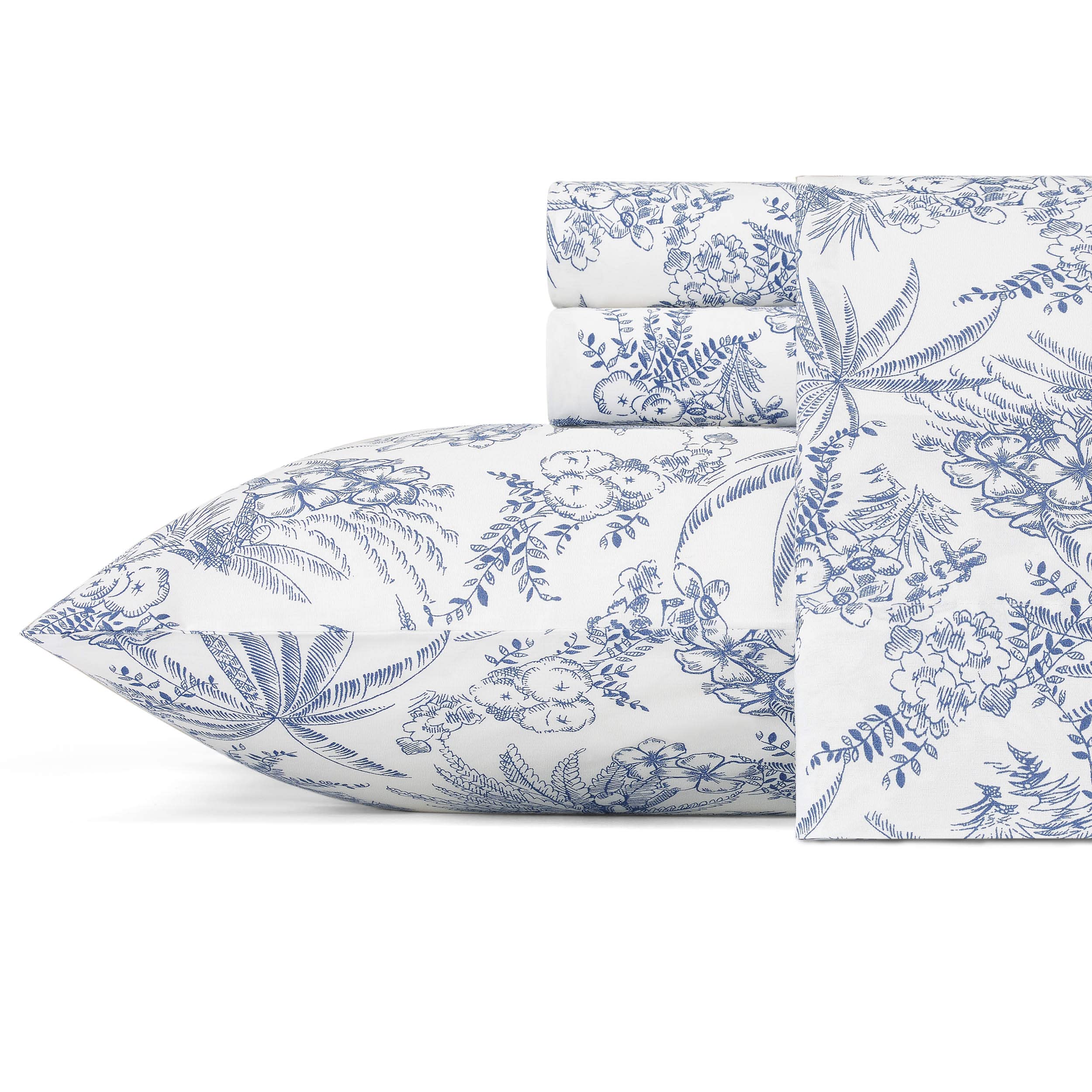 Tommy Bahama - Queen Sheets, Cotton Percale Bedding Set, Crisp & Cool, Stylish Home Decor (Pen And Ink Palm Blue, Queen)
