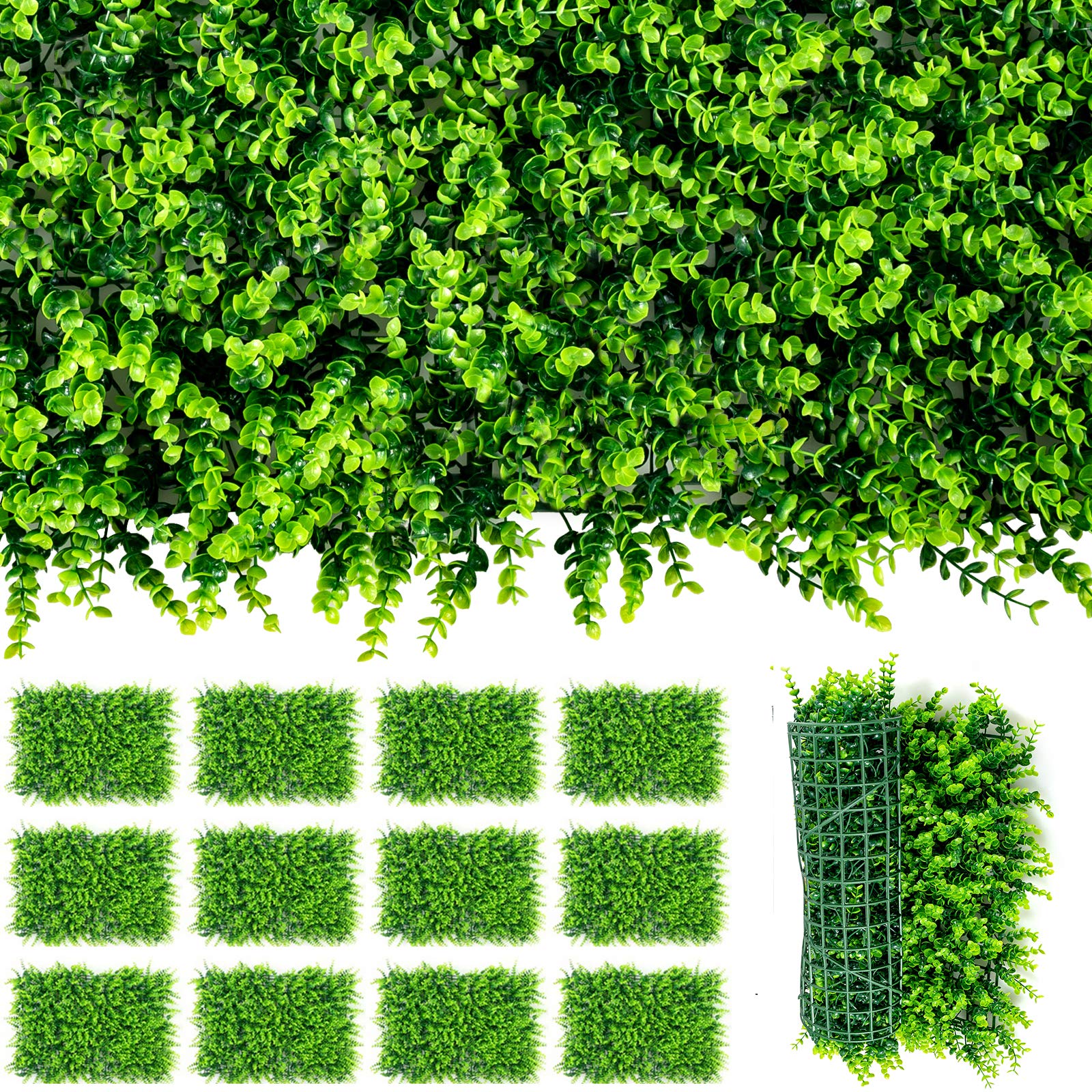 Giantex 12Pcs 24X16Inch Artificial Boxwood Panels Garden Privacy Fence Screen, 32 Sq.Ft Faux Greenery Wall Privacy Hedge For Wed