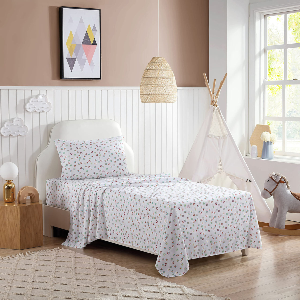 Eddie Bauer Kids - Twin XL Sheets, Stain Resistant Kids Bedding, Ideal for Toddler Bedding Set (Sunnyvale Rainbow White, Twin XL