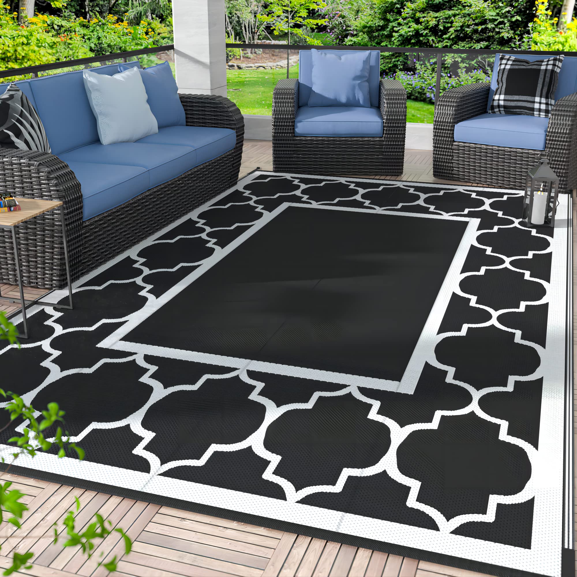 Genimo 5 ' X 8 ' Outdoor Rug Waterproof For Patio Decor, Foldable Reversible Plastic Straw Area Rugs Mat For Camper, Outside Car