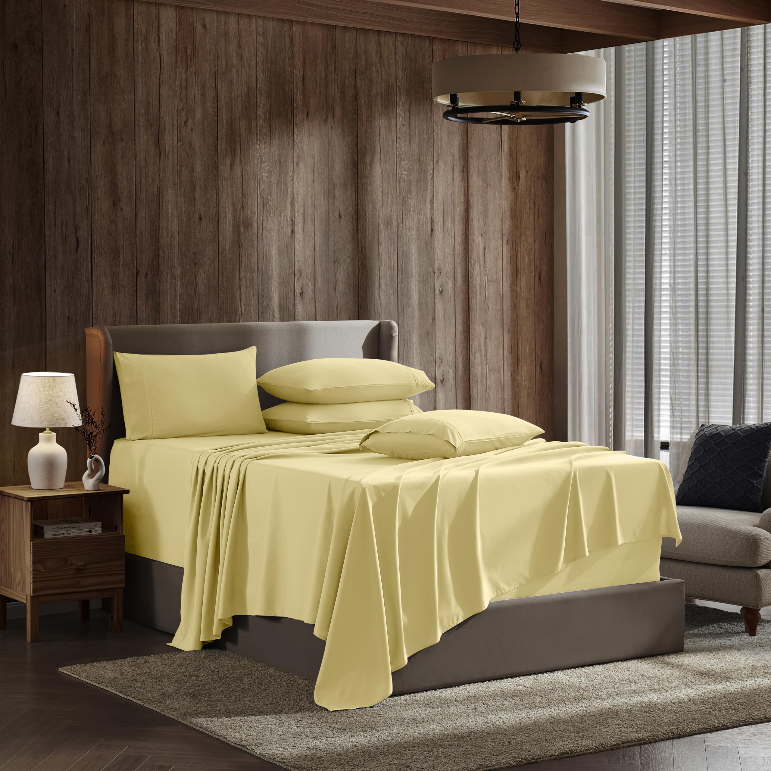 Nestl Extra Deep Pocket Split King Sheet Set - 7 Pc Soft Microfiber Split King Sheet Sets Deep Pocket - Fade Resistant Bedding Sheets & Pillowcases - Split King, Custard Mallow Yellow