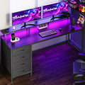 Huuger 63 Inch Computer Desk With Power Outlets And Led Lights, Gaming Desk With 4 Drawers, Office Desk With Monitor Stand, Study Desk Work Desk For Home Office, Black