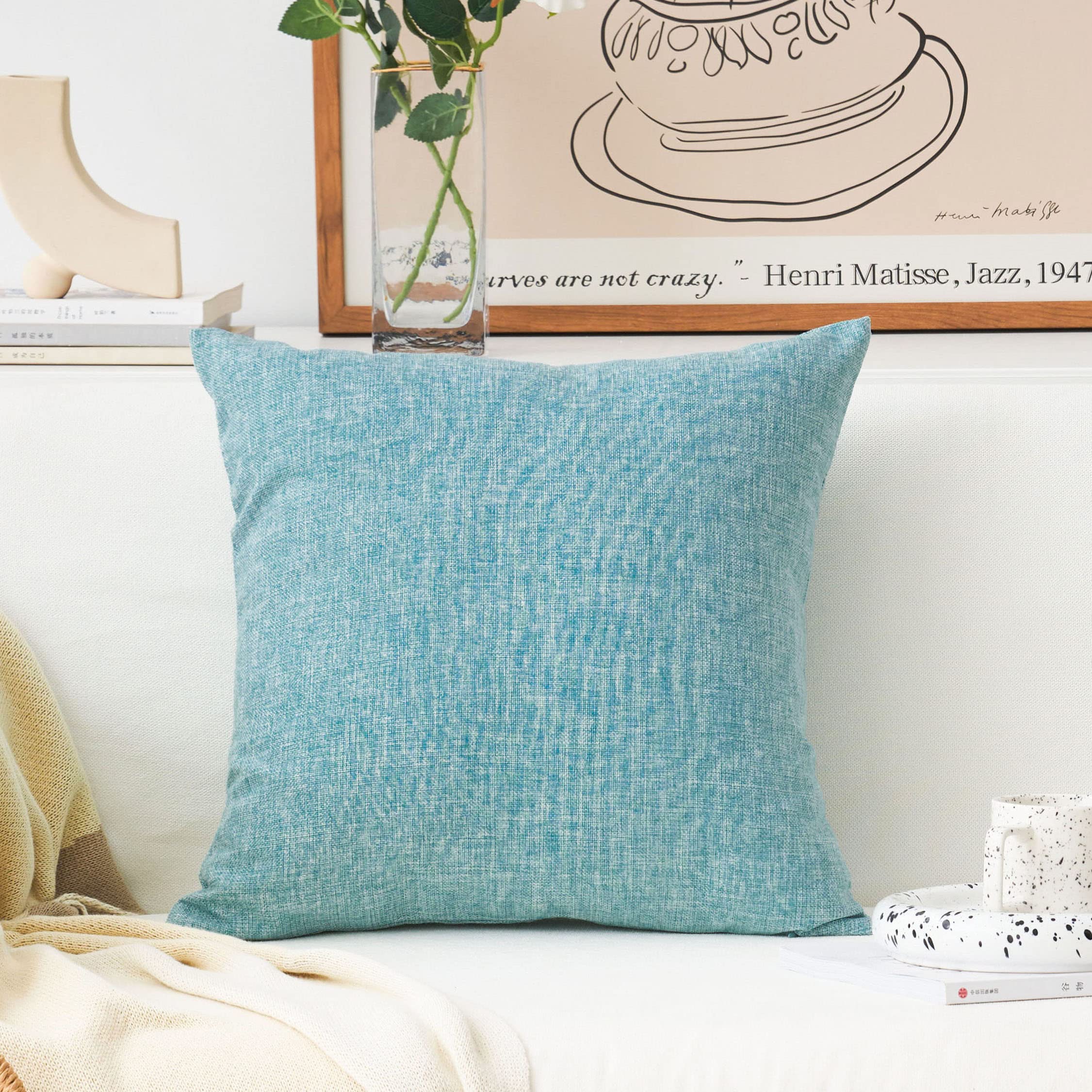 Home Brilliant Couch Pillow Covers 18x18 Lined Linen Burlap Square Throw Pillows Cover Decorative Pillow Cases for Sofa Bed, 18 