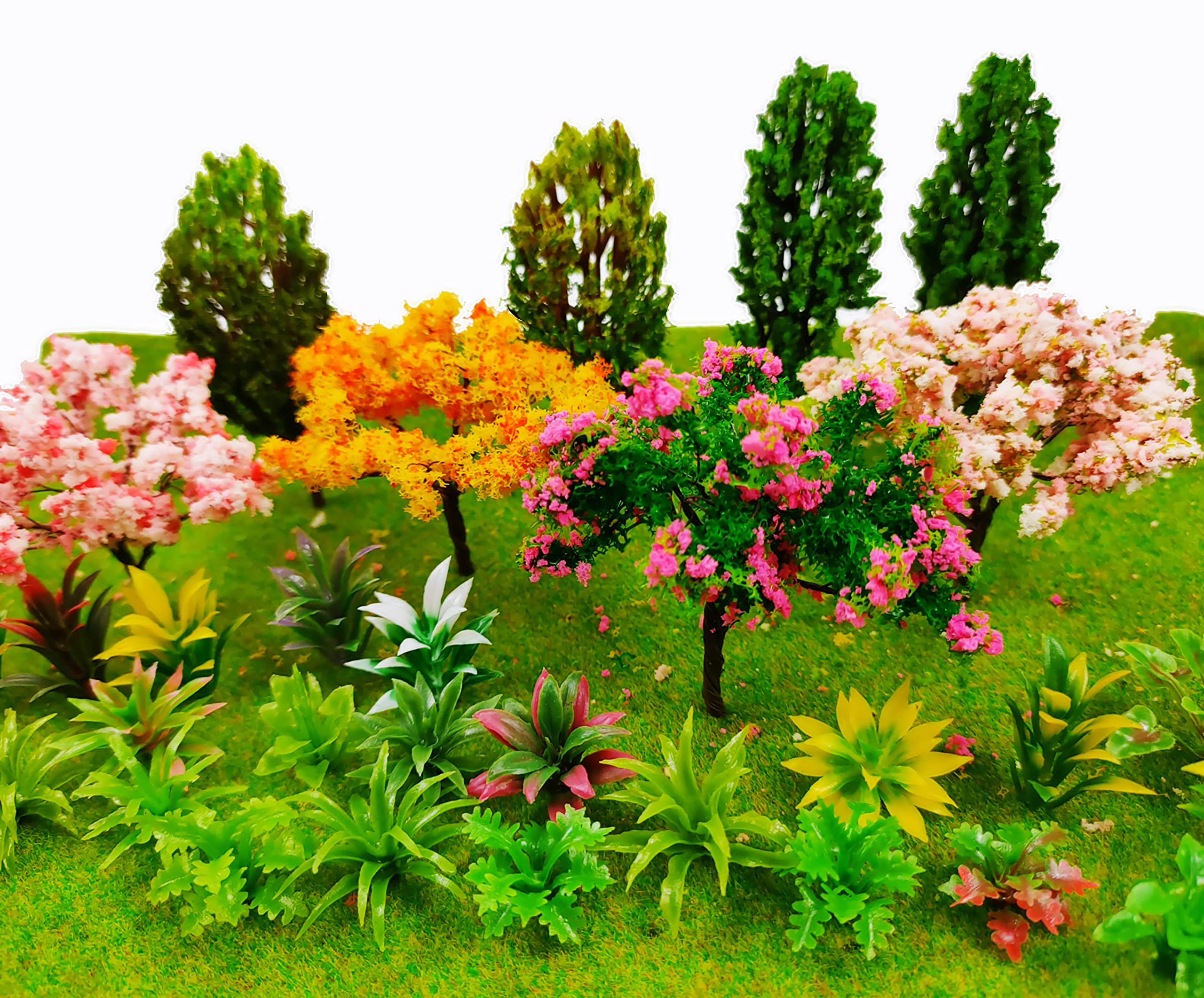 Momoonnon 28 Pcs Miniature Fairy Garden Tree Plant Ornament, Mixed Model Trees 1-3 Inches, Miniature Dollhouse Pots Decor Moss B