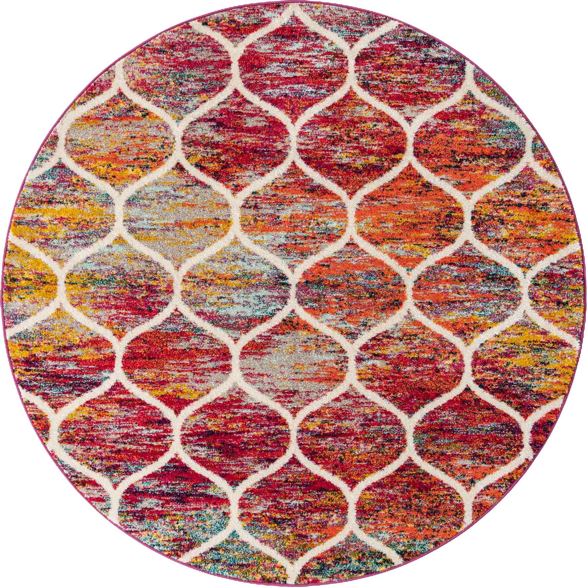 Unique Loom Trellis Frieze Collection Area Rug - Rounded (6' Round, Multi/ Black)