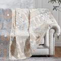 Jinchan Boho 100% Cotton Blanket Fall Muslin Lightweight Twin Size 4-Layer Throw Blanket For Couch Soft Cozy All Season Blanket