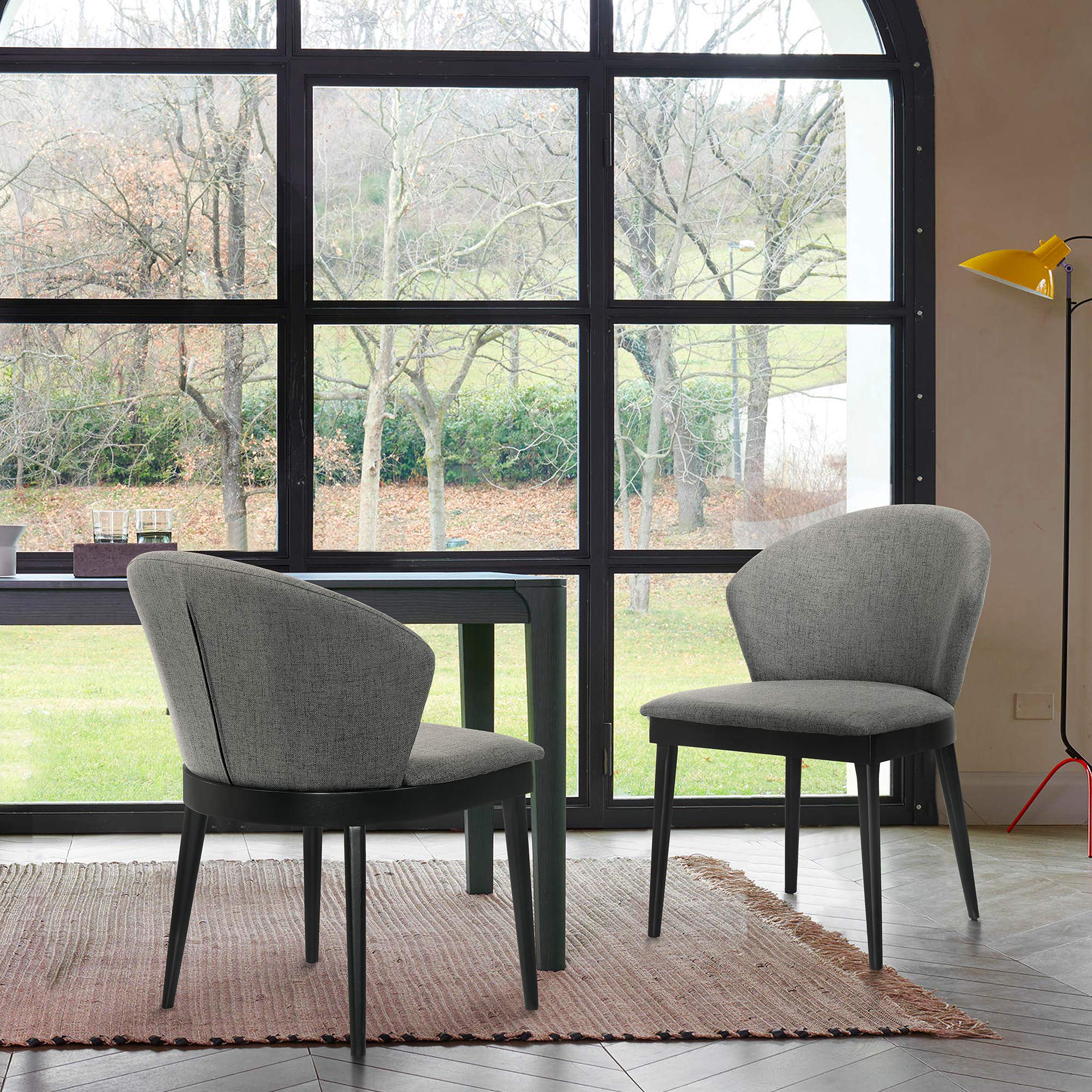 Armen Living Juno Fabric Wood Dining Side Chairs-Set of 2, 19 '' SH, Charcoal/Black