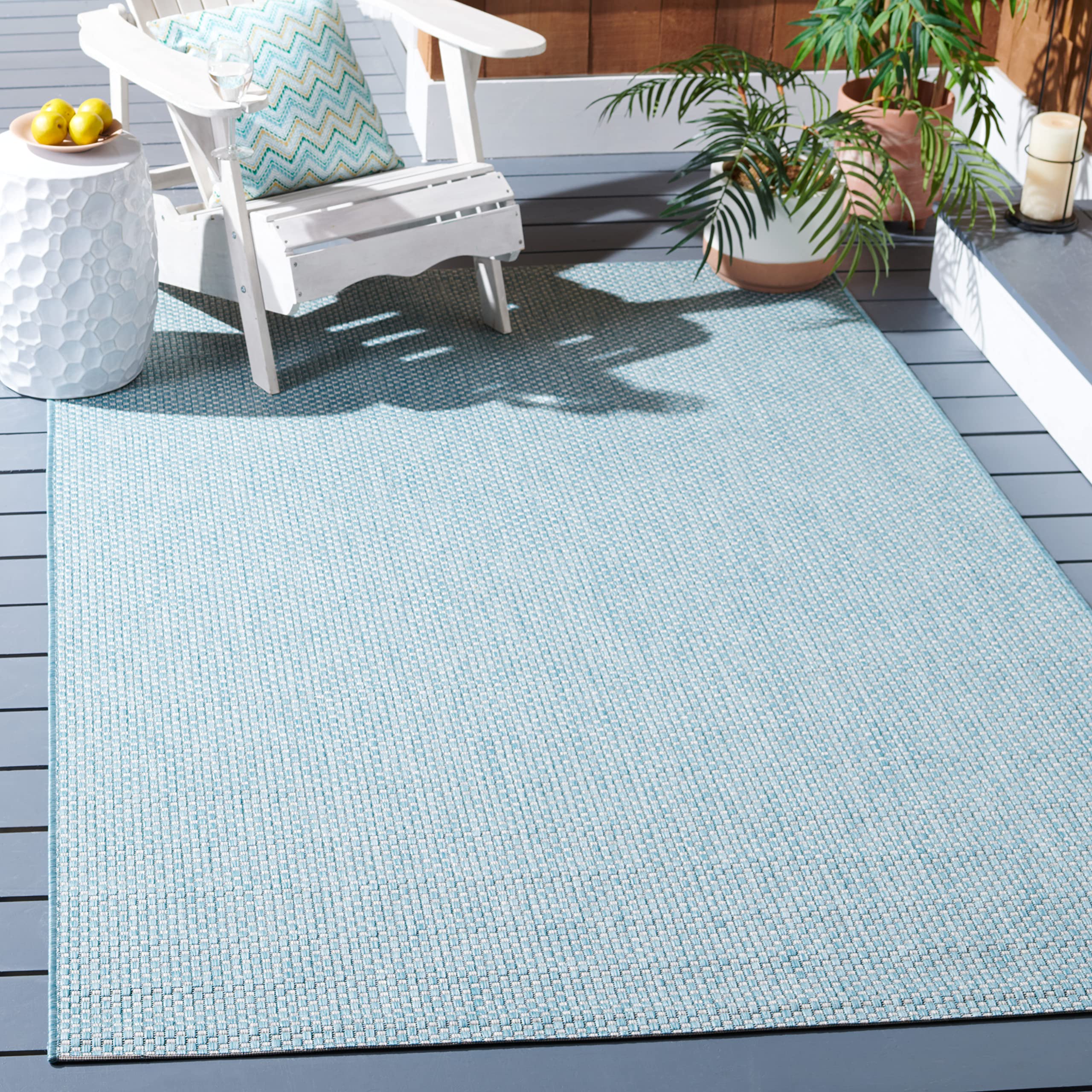 Safavieh Courtyard Collection Accent Rug - 2'3' X 5', Aqua & Grey, Non-Shedding & Easy Care, Indoor/Outdoor & Washable-Ideal For Patio, Backyard, Mudroom (Cy8521-37121)