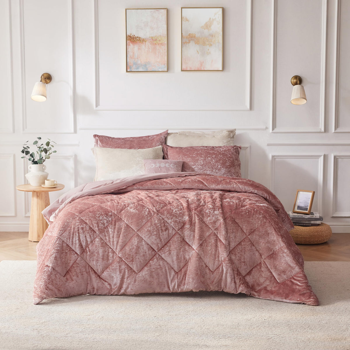 Urban Habitat Twin Comforter Set, Velvet Comforter Set, Luxury Diamond Quilting Comforter Set, Fluffy Comforter Bed Set With Dec