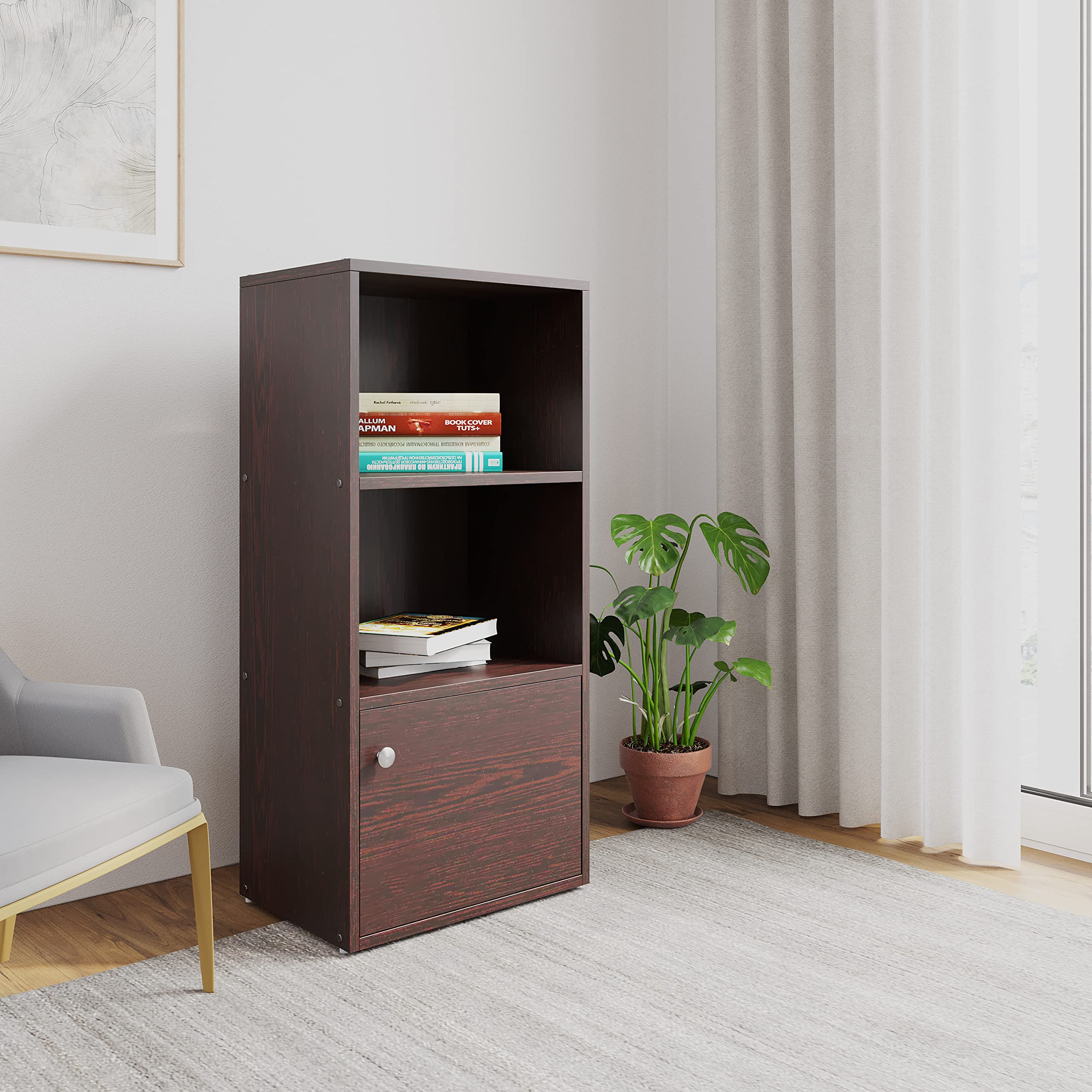 Nilkamal Boston Engineered Wood Book Shelf | Book Cabinet With 1 Open Shelf And 1 Cabinet Storage |New Wenge