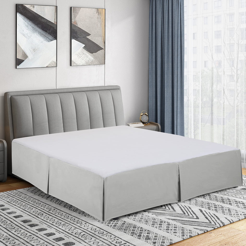 Cathay Home Double Brushed Microfiber Pleated Easy Fit Bed Skirt, Ultra Soft, Fade And Wrinkle Resistant - Light Grey, Queen