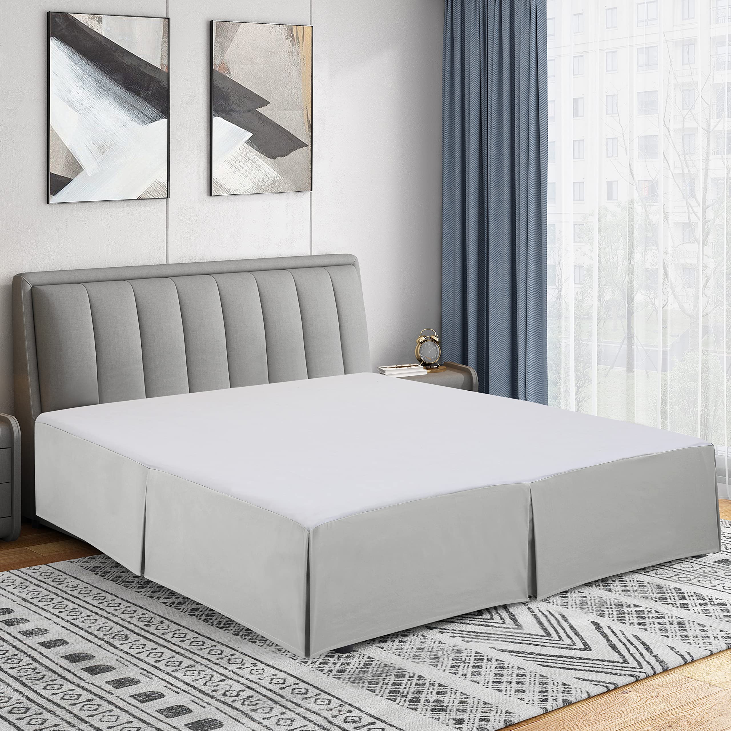 Cathay Home Double Brushed Microfiber Pleated Easy Fit Bed Skirt, Ultra Soft, Fade And Wrinkle Resistant - Light Grey, Queen