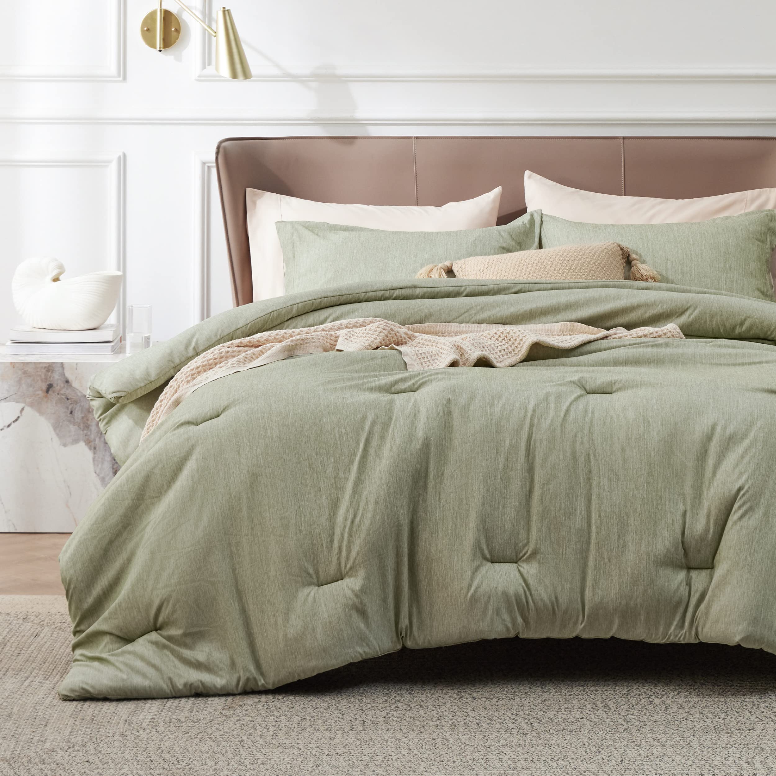 Bedsure Full Comforter Set - Olive Green Comforter Full Size, Soft Bedding For All Seasons, Cationic Dyed Bedding Set, 3 Pieces,