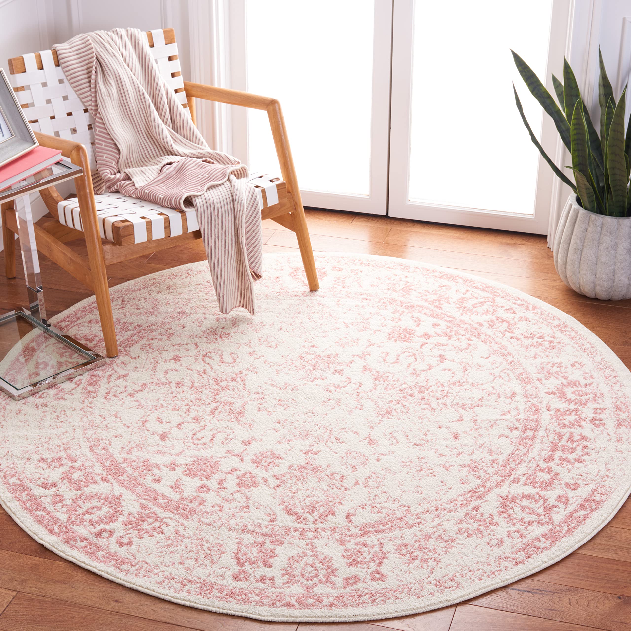 SAFAVIEH Adirondack Collection 10 Round Ivory / Rose ADR109H Oriental Distressed Non-Shedding Dining Room Entryway Foyer Living
