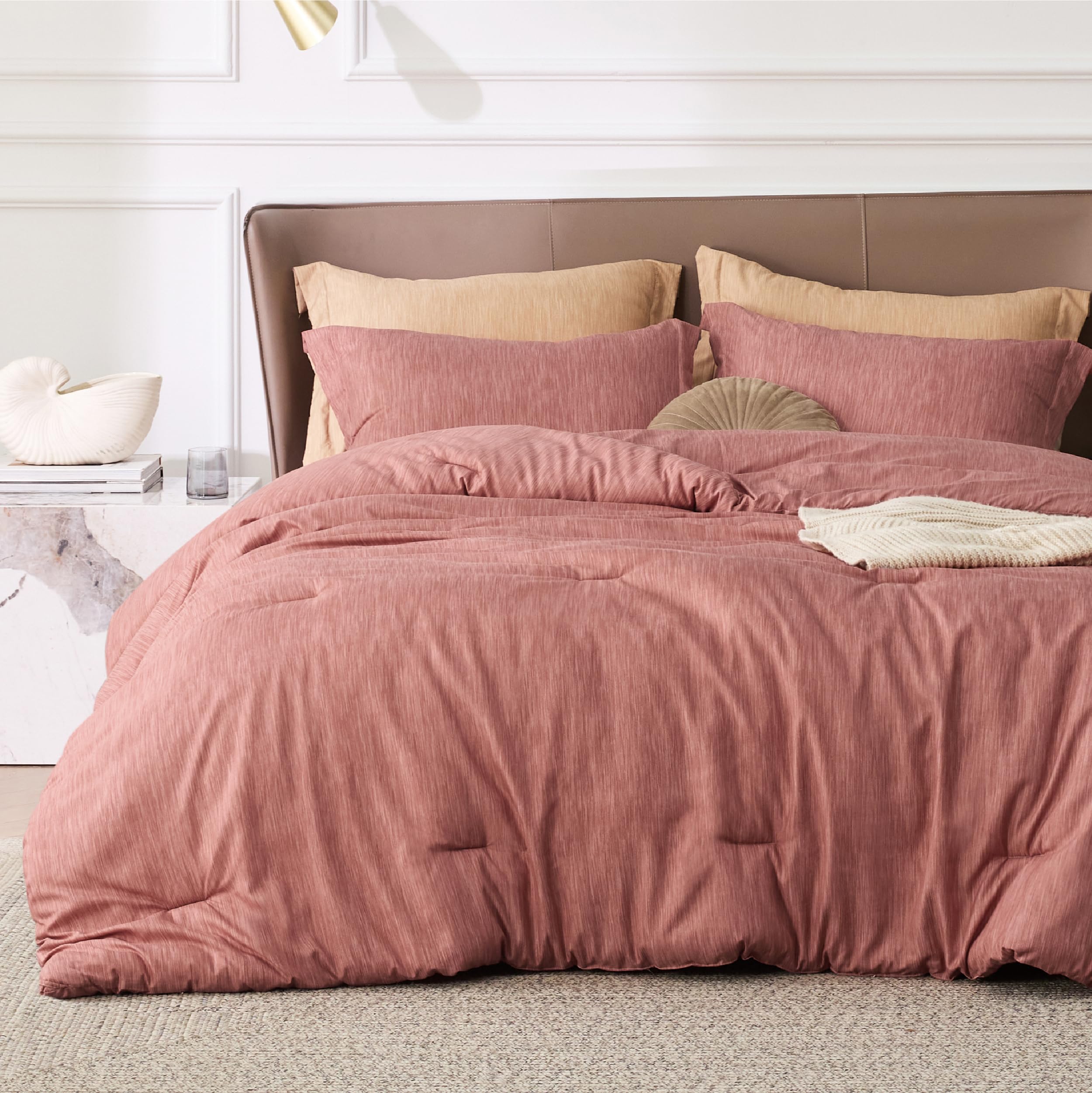 Bedsure California King Comforter Set - Pink Clay Comforter Cal King Size, Soft Cationic Dyed Bedding Set For All Seasons, 3 Pie
