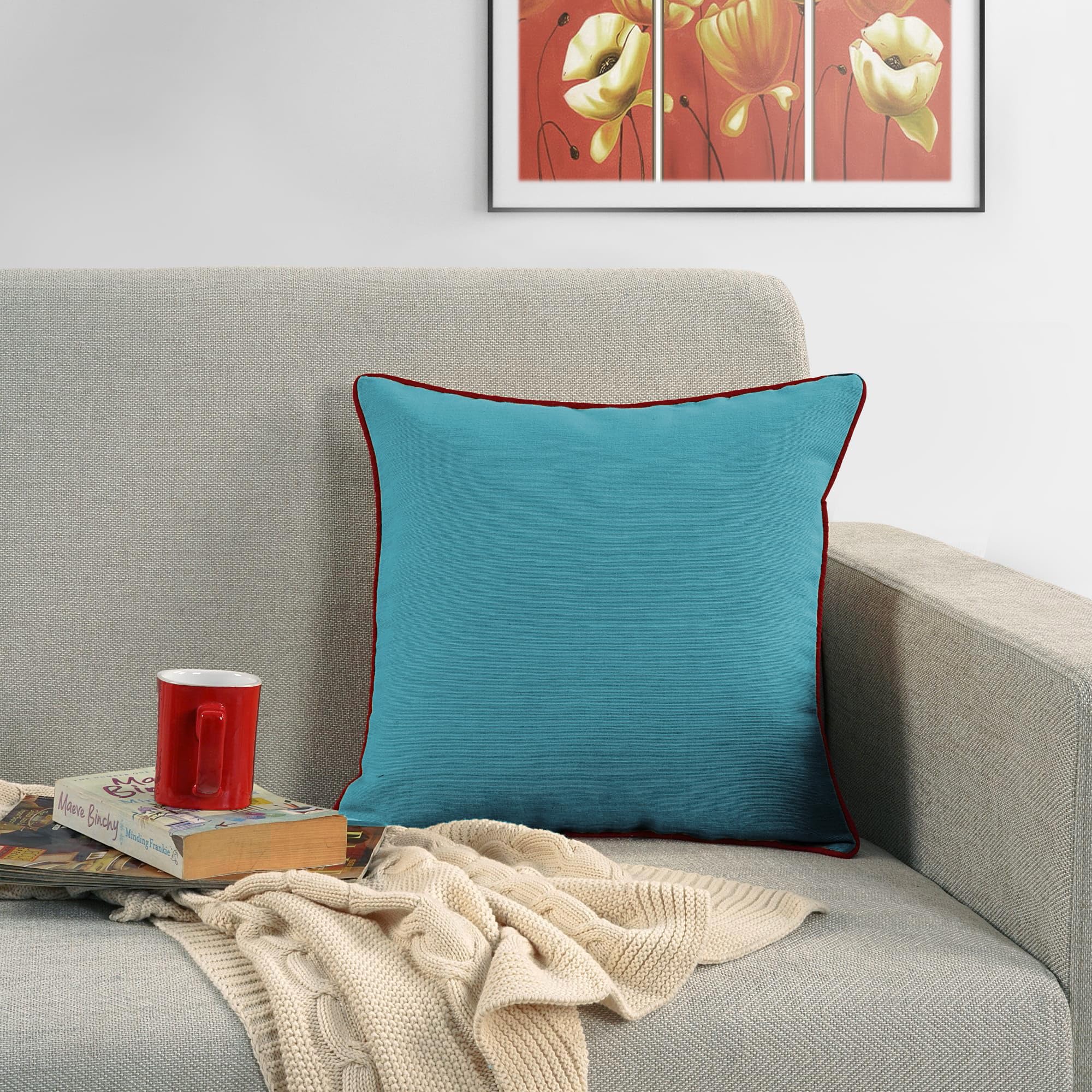 Aurave Cotton 144 Tc Cushion Cover, 24 X 24 Inches, Blue, 1 Piece