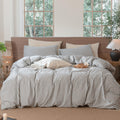 MooMee Striped Duvet Cover Set 100% Washed Cotton Linen Like Textured Breathable Durable Soft Comfy (Dark Grey White Classic Str