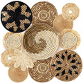 11 Pcs Boho Hanging Wall Basket Decor Handmade Woven Basket Wall Decorative Boho Wicker Baskets Placemats Round Farmhouse Wall B