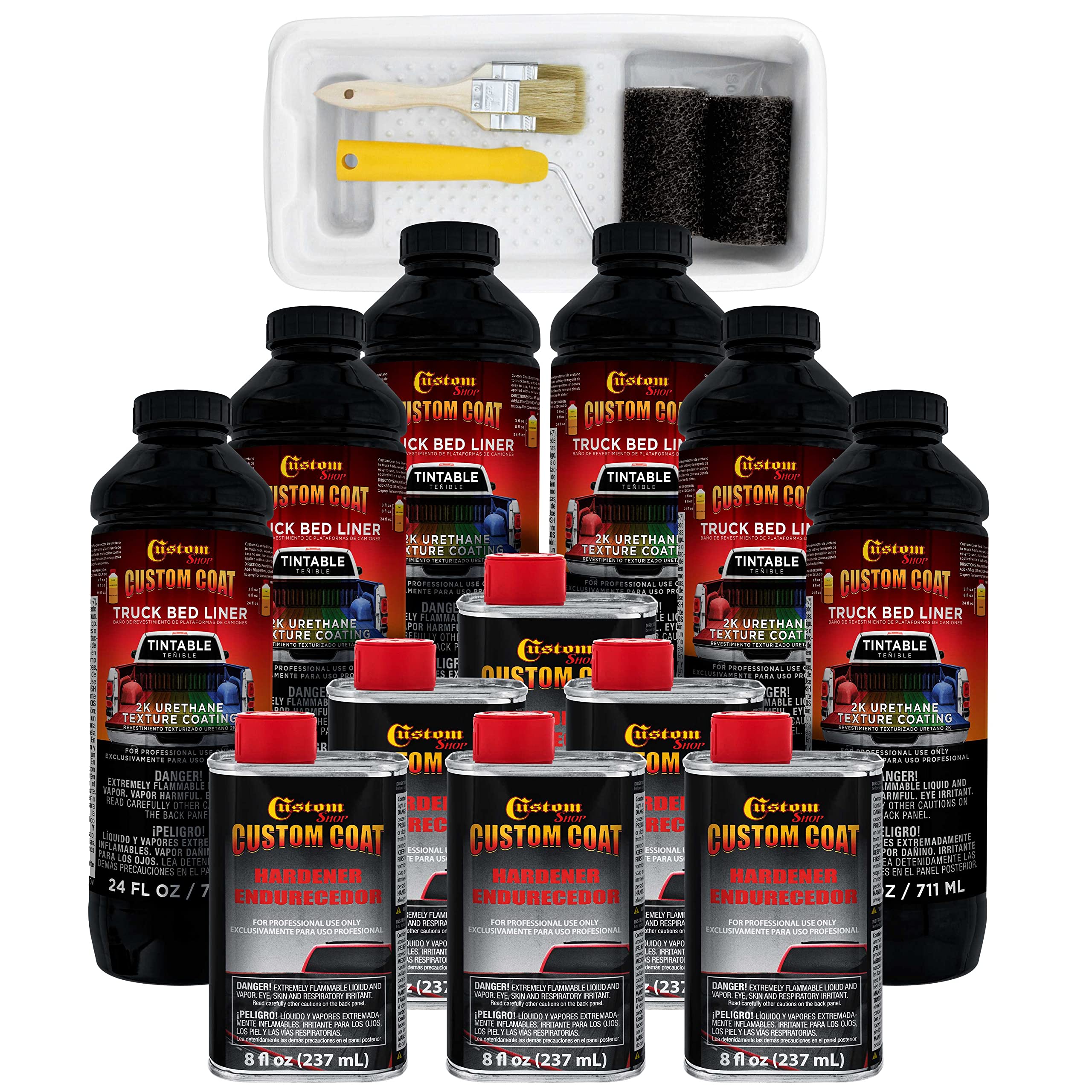 Custom Coat Tintable Base Only 1.5 Gallon (6 Quart) Urethane Roll-On, Brush-On Or Spray-On Truck Bed Liner Kit With Roller And B